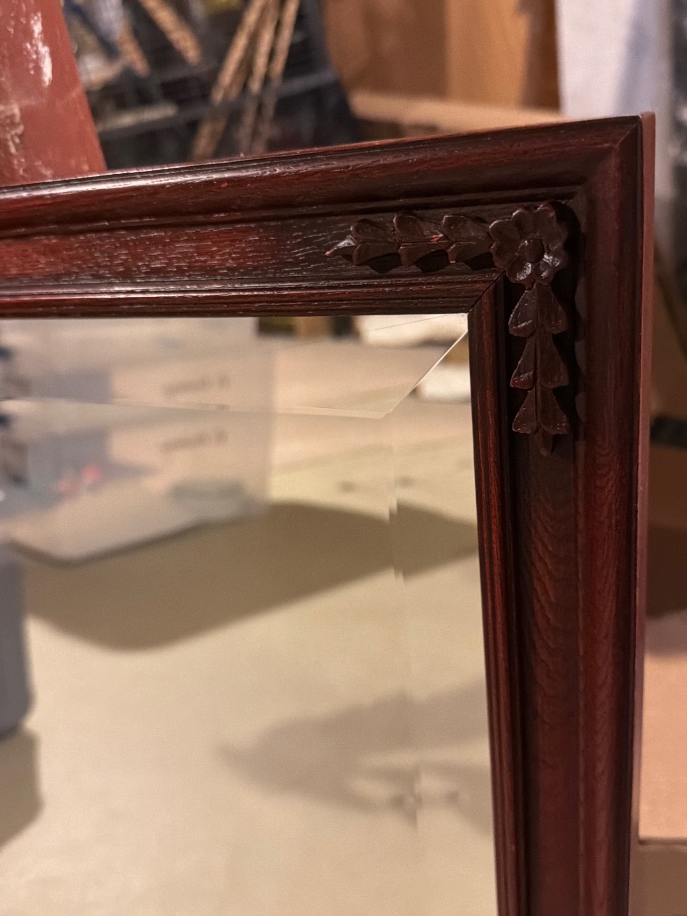 Ornate wood-framed mirror - image 2 of 4