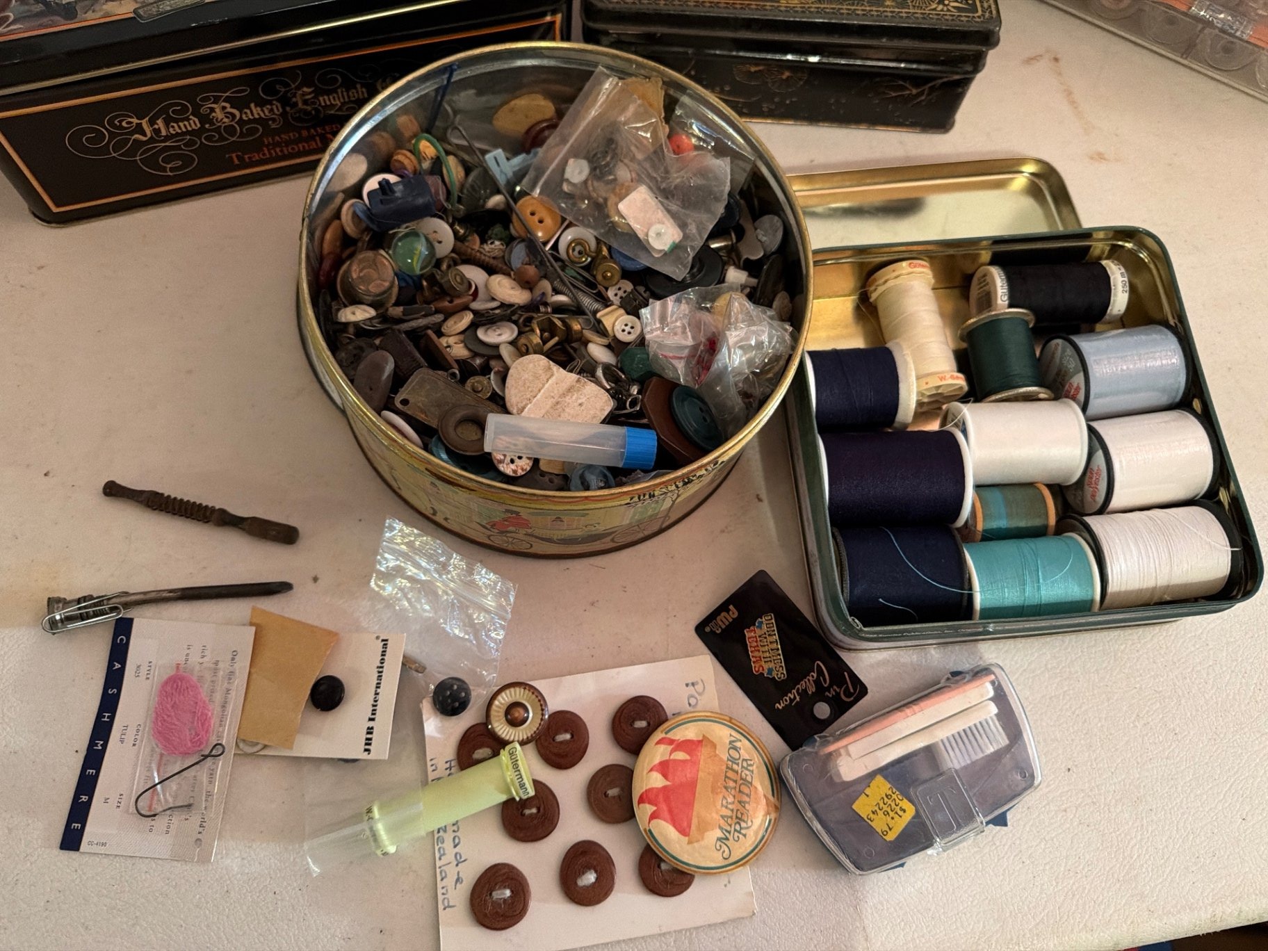 Assorted vintage metal tins and sewing accessories  - image 2 of 14