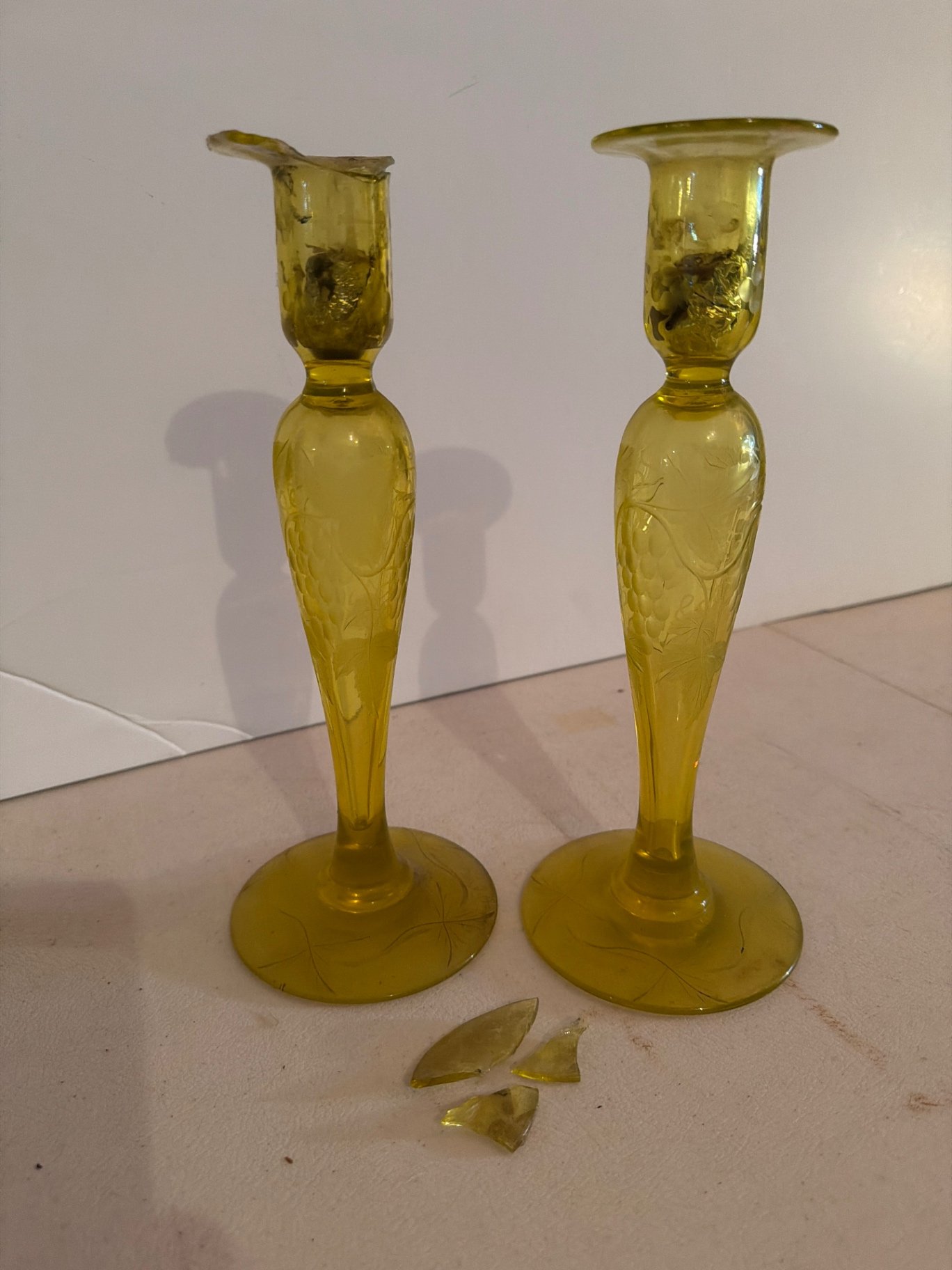 Two Uranium etched glass candle holders  - image 3 of 5