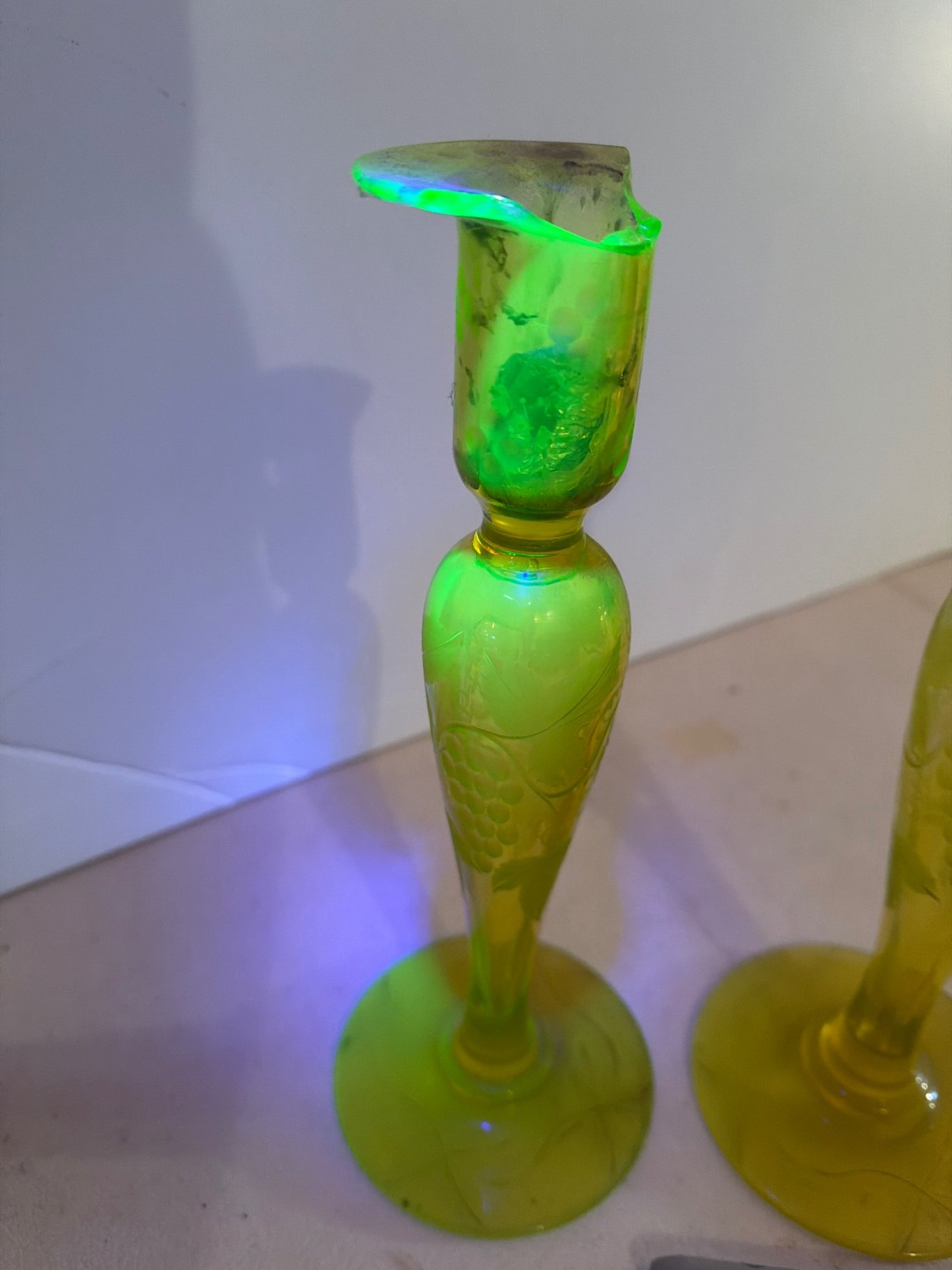 Two Uranium etched glass candle holders  - image 2 of 5