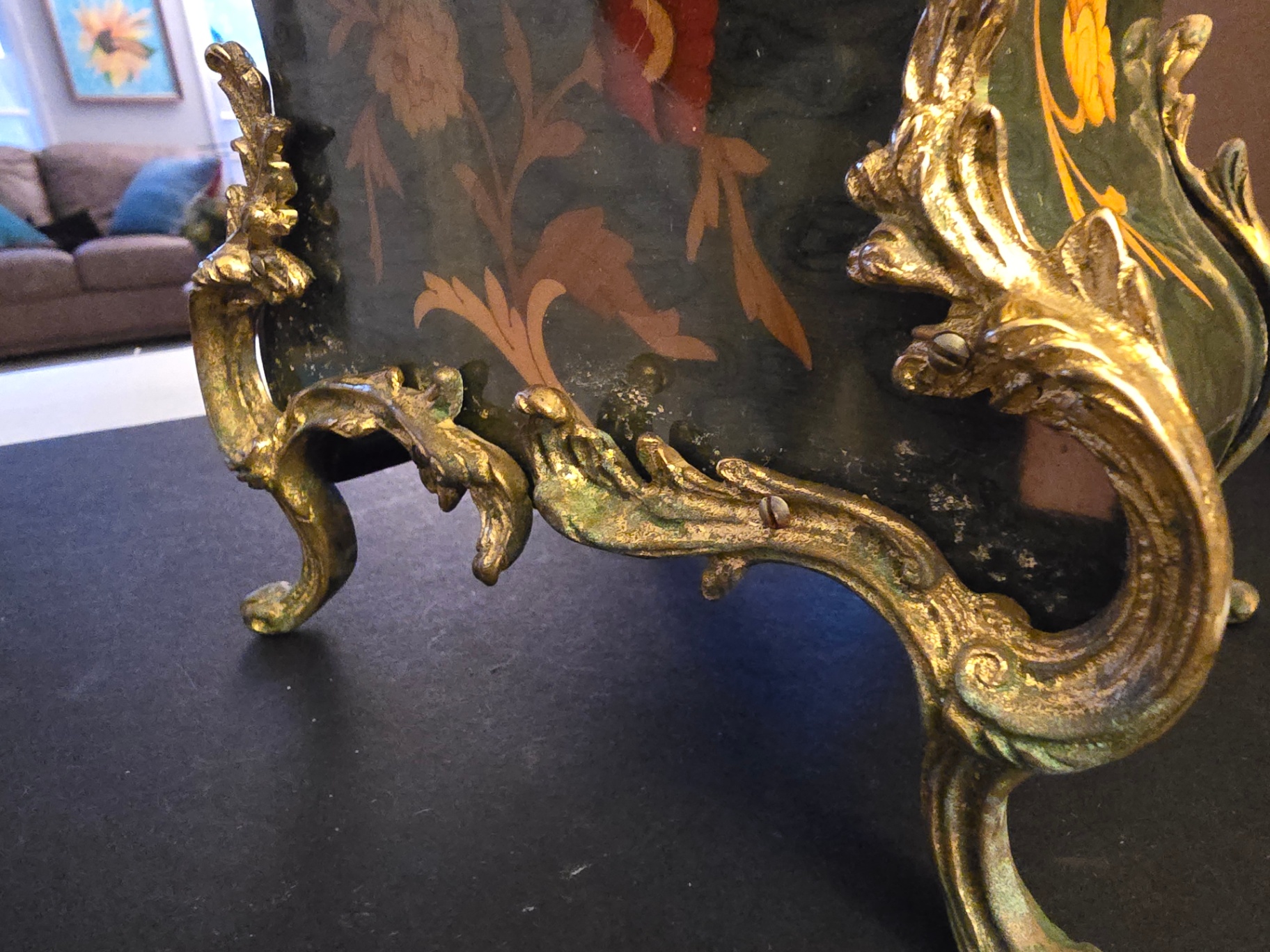Ornate green and gold mantel clock - image 3 of 11