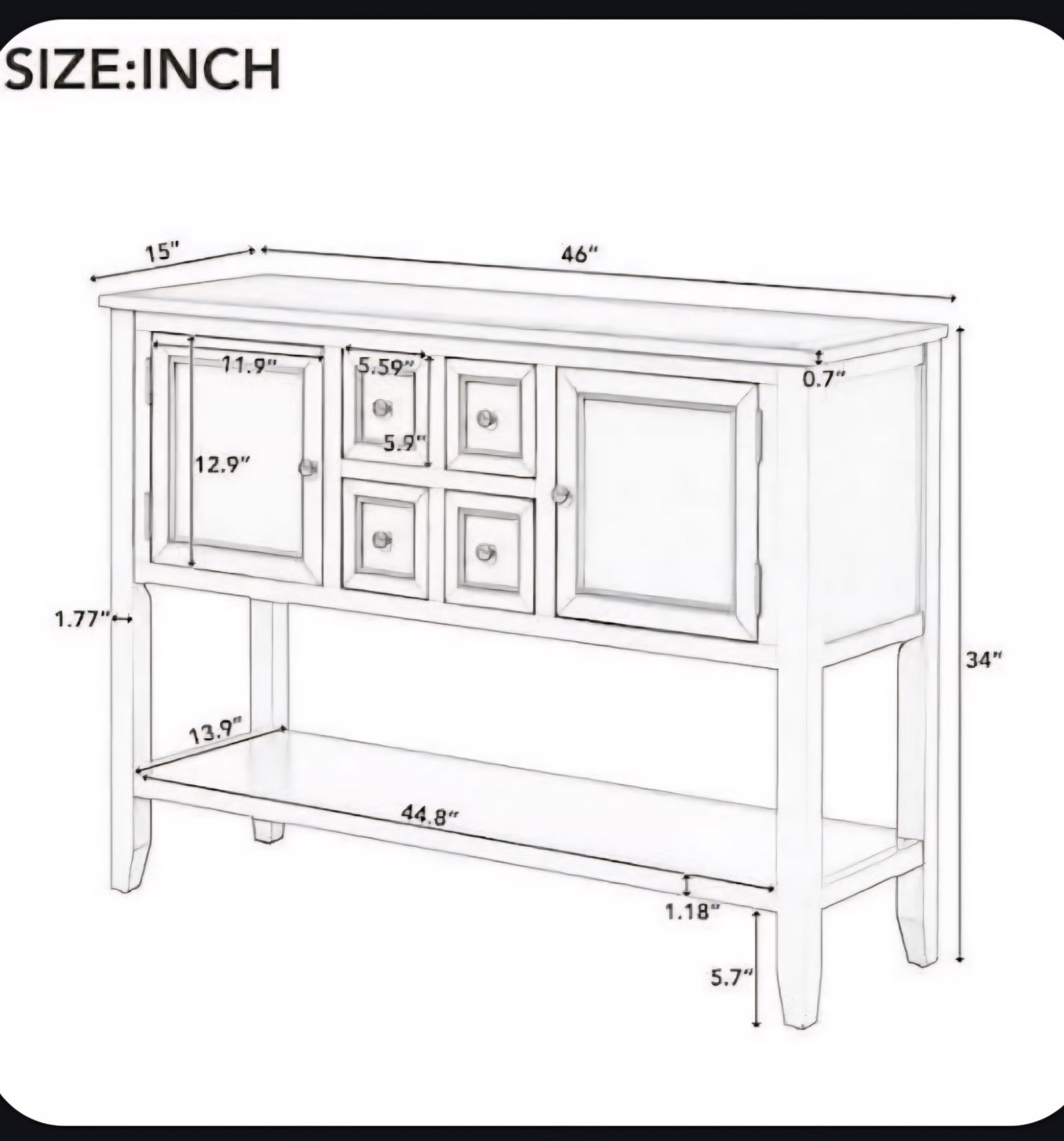 Antique White Wood Sideboard Console Table with Wood Top - image 8 of 8