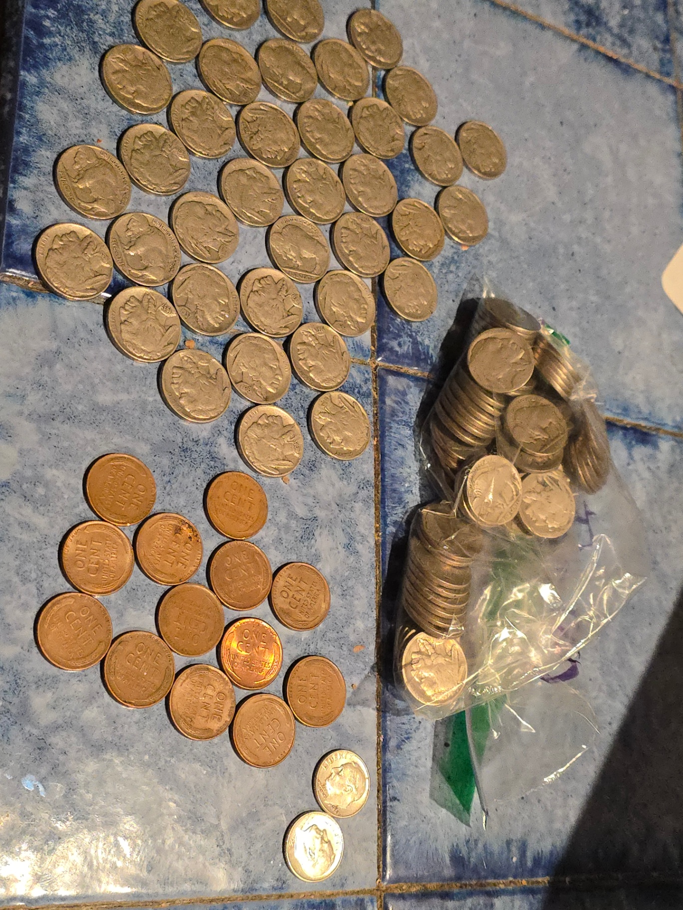 Collection of Wheat Cent US Pennies, Buffalo Nickles and 2 silver dimes - image 8 of 8