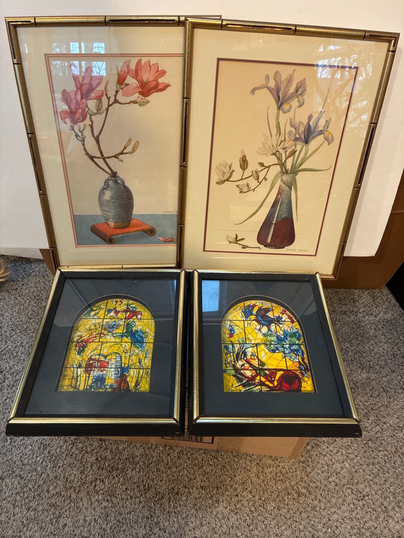 Framed Laurence Perugini botanical prints and 2 smaĺl framed prints of Chagall stained-glass windows. - image 2 of 17