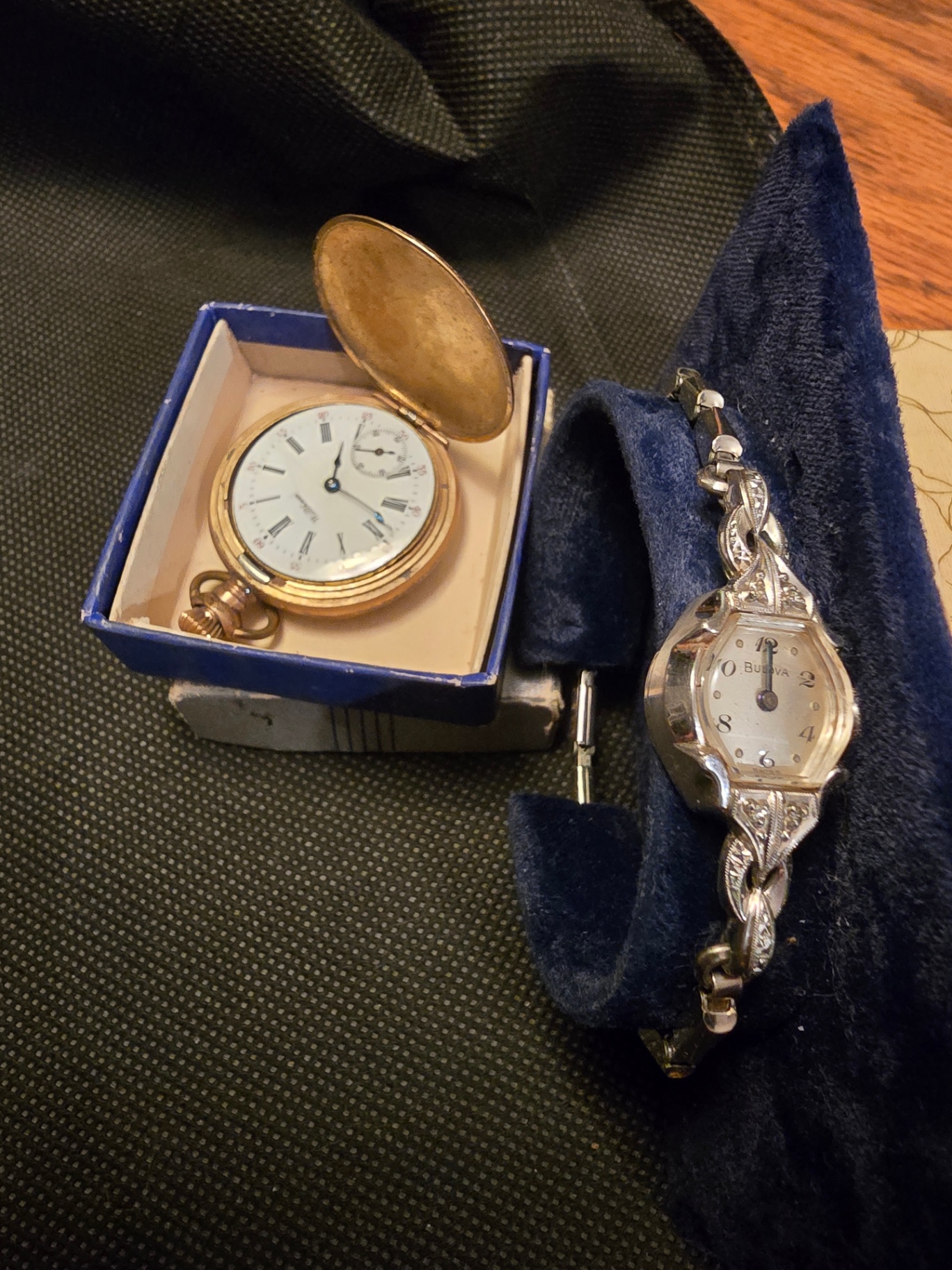 Vintage Waltham pocket watch and Bulova Ladies watch with presentation box - image 1 of 12
