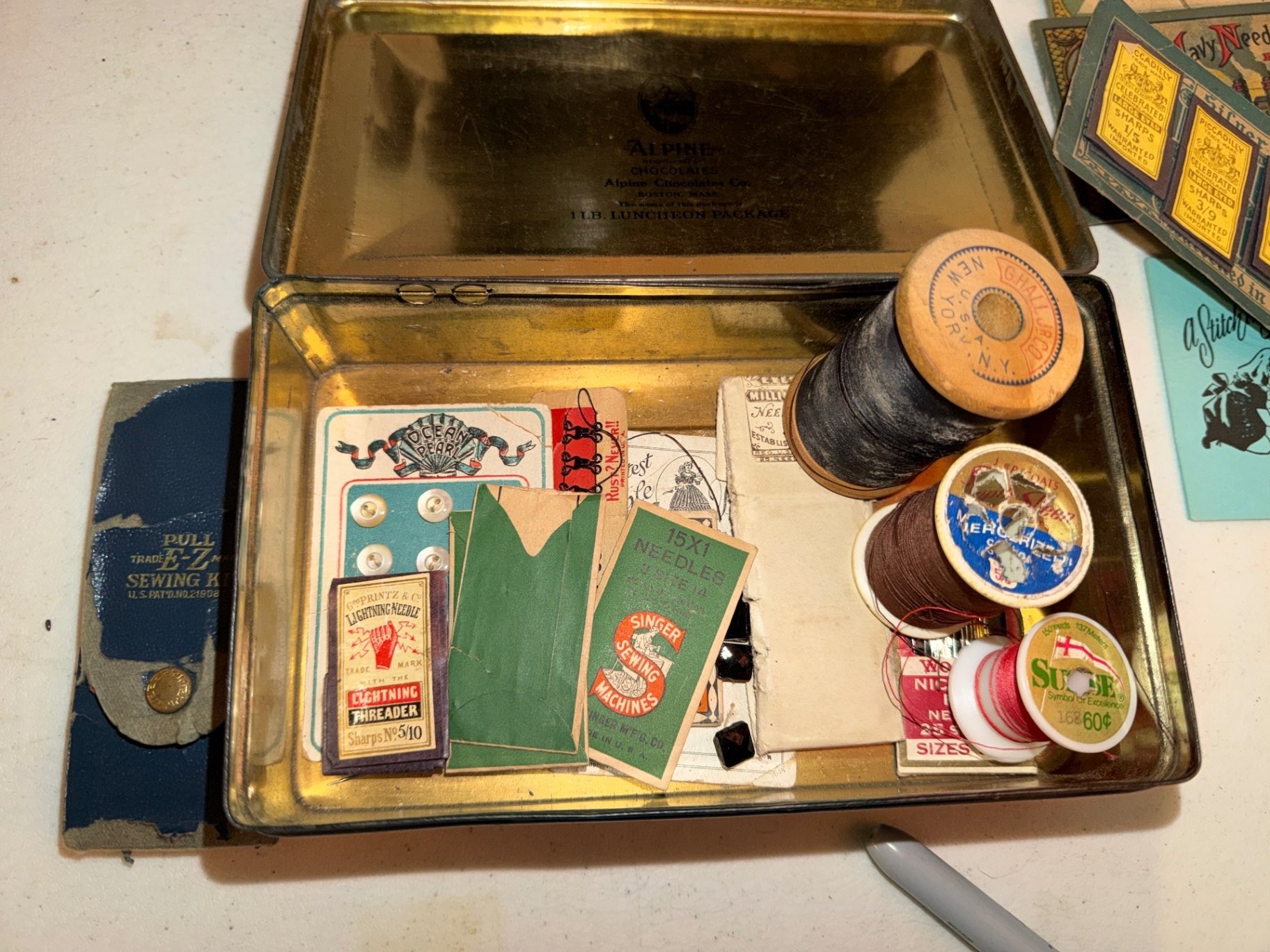 Assorted vintage metal tins and sewing accessories  - image 3 of 14