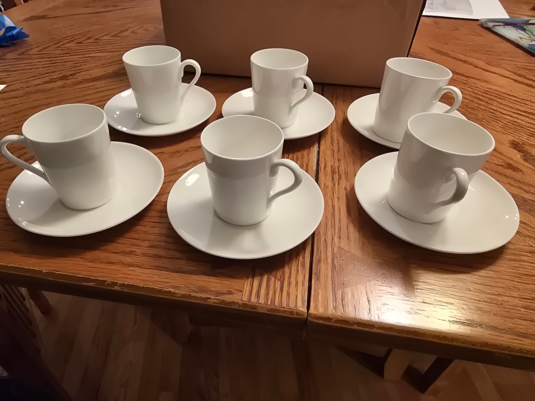 Set of 6 white ceramic teacups with saucers - image 3 of 5