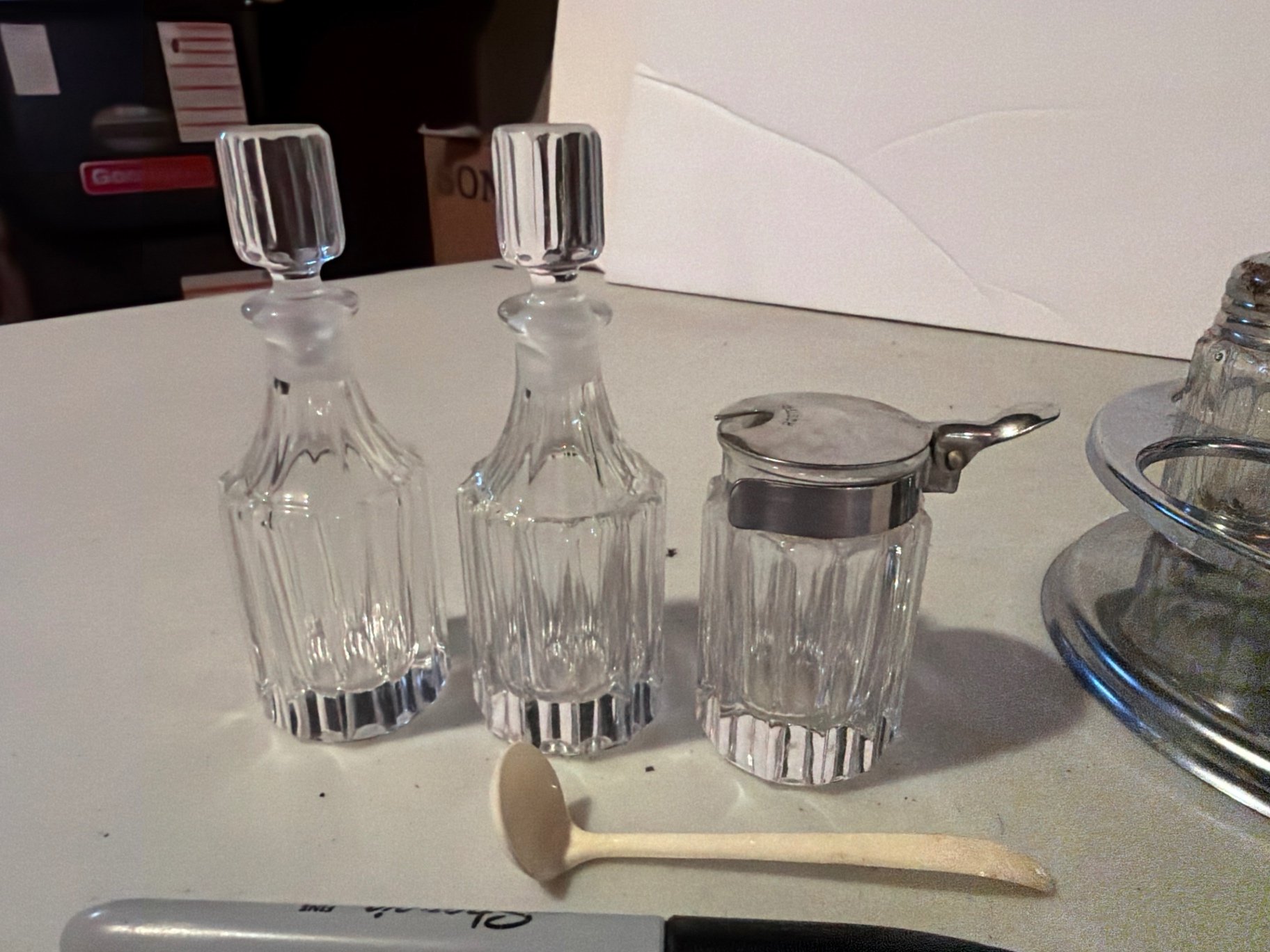 Blue glass pedestal compote and spice cruet set - image 7 of 11