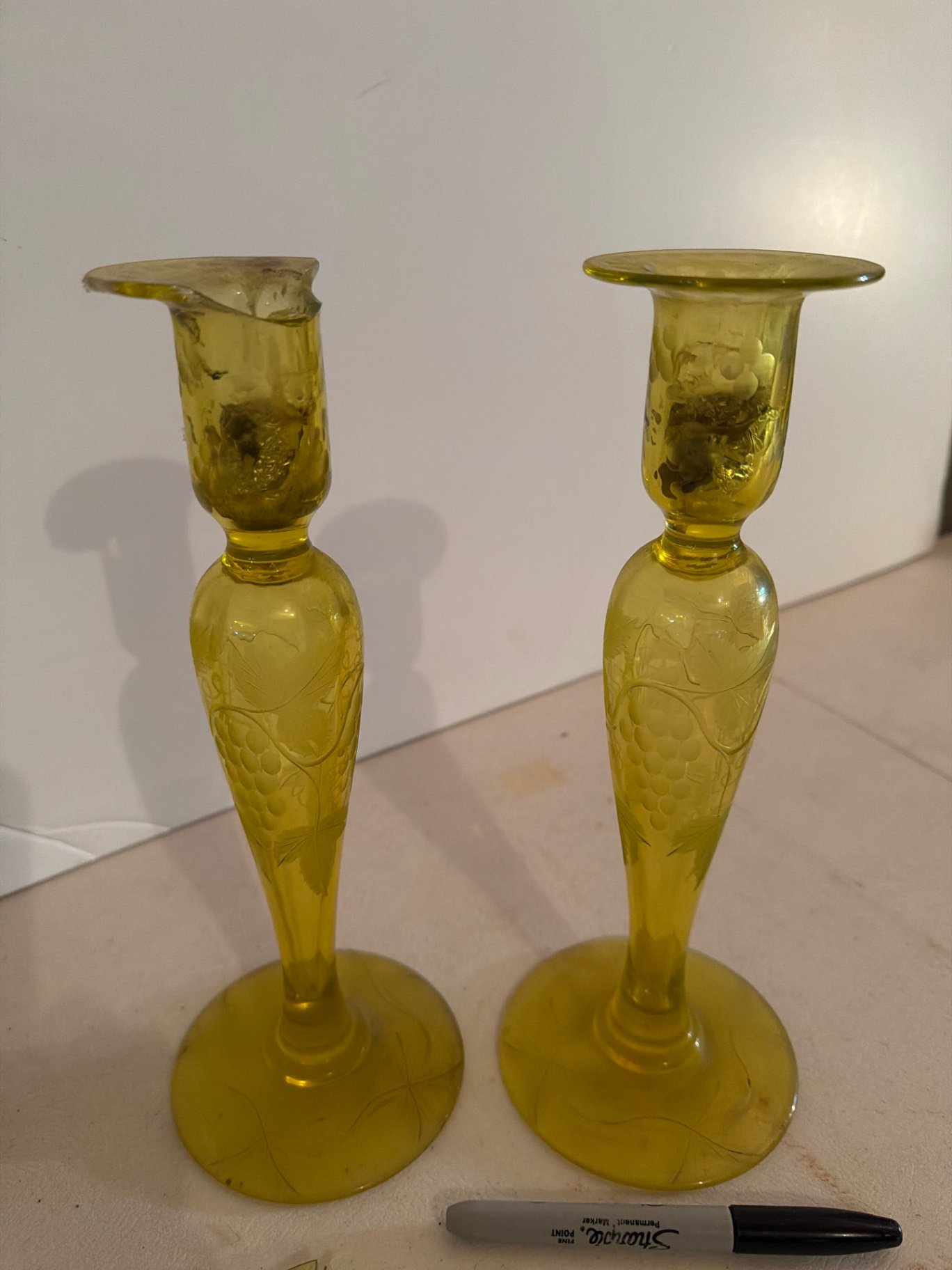 Two Uranium etched glass candle holders  - image 4 of 5