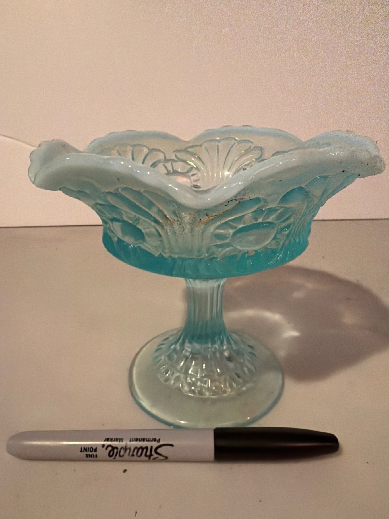 Blue glass pedestal compote and spice cruet set - image 2 of 11