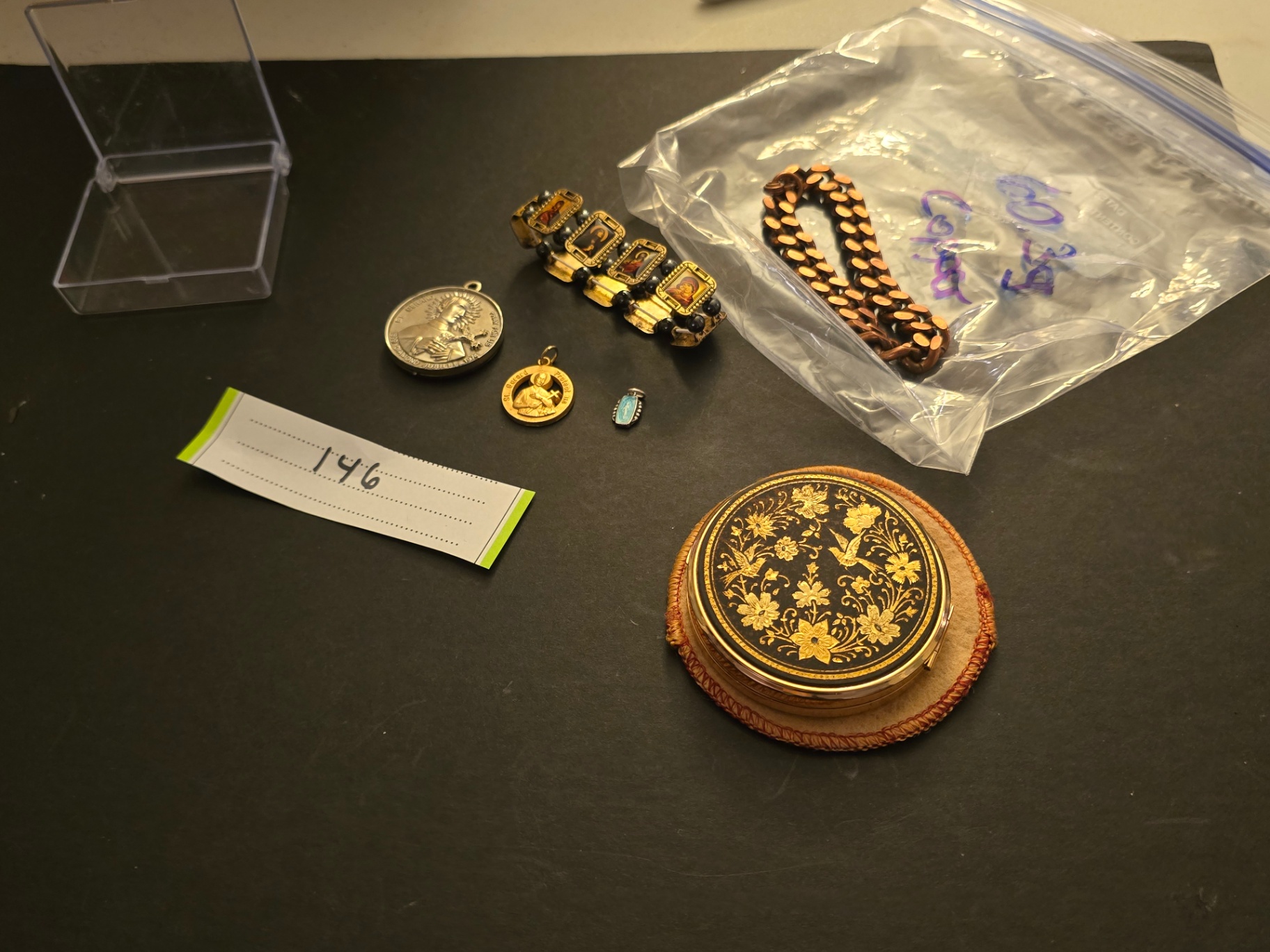 Assorted Jewelry, Medals, and Compact Case. - image 1 of 12