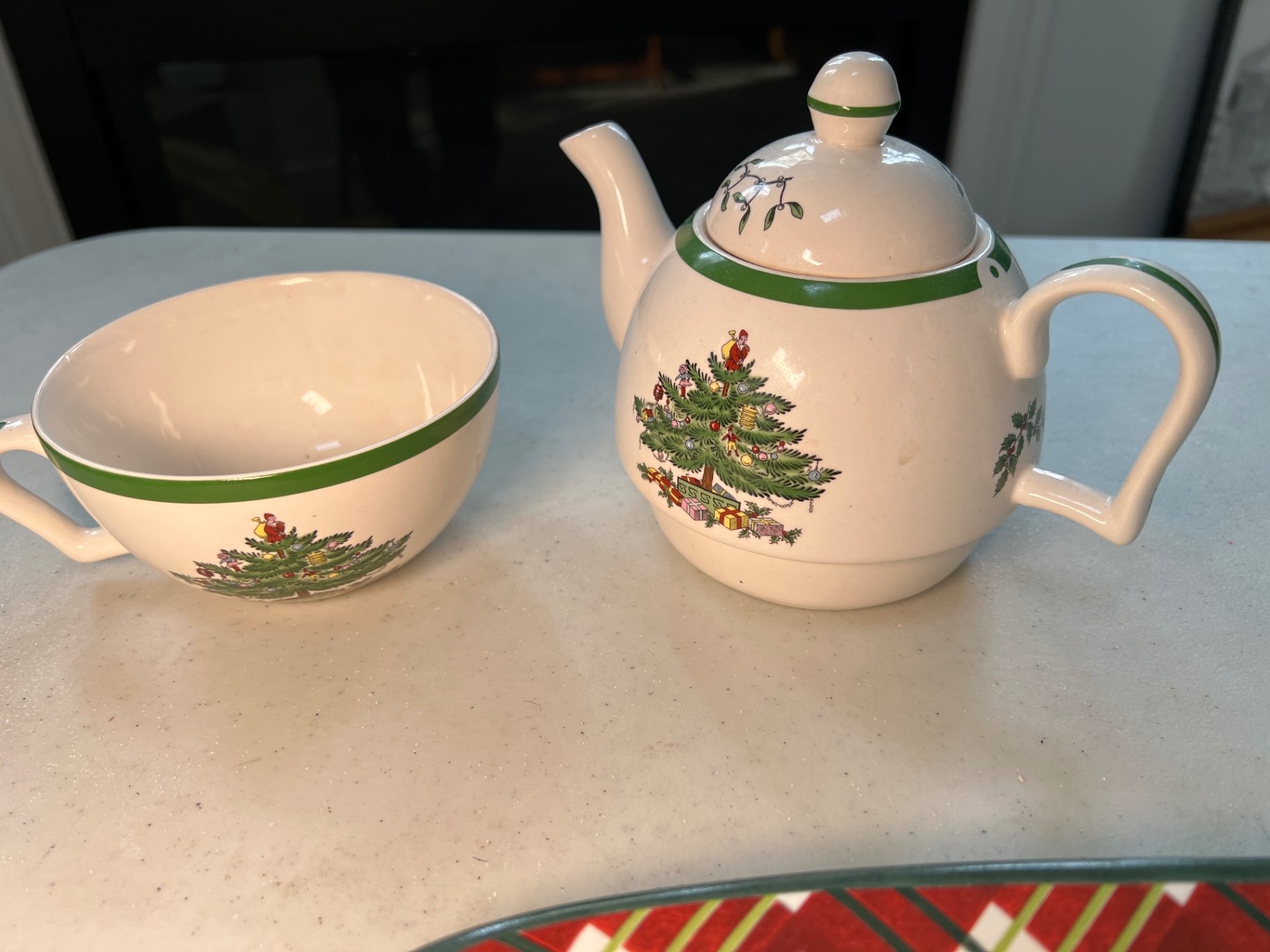 Christmas-themed ceramic tea ware with figurines and tray - image 4 of 10
