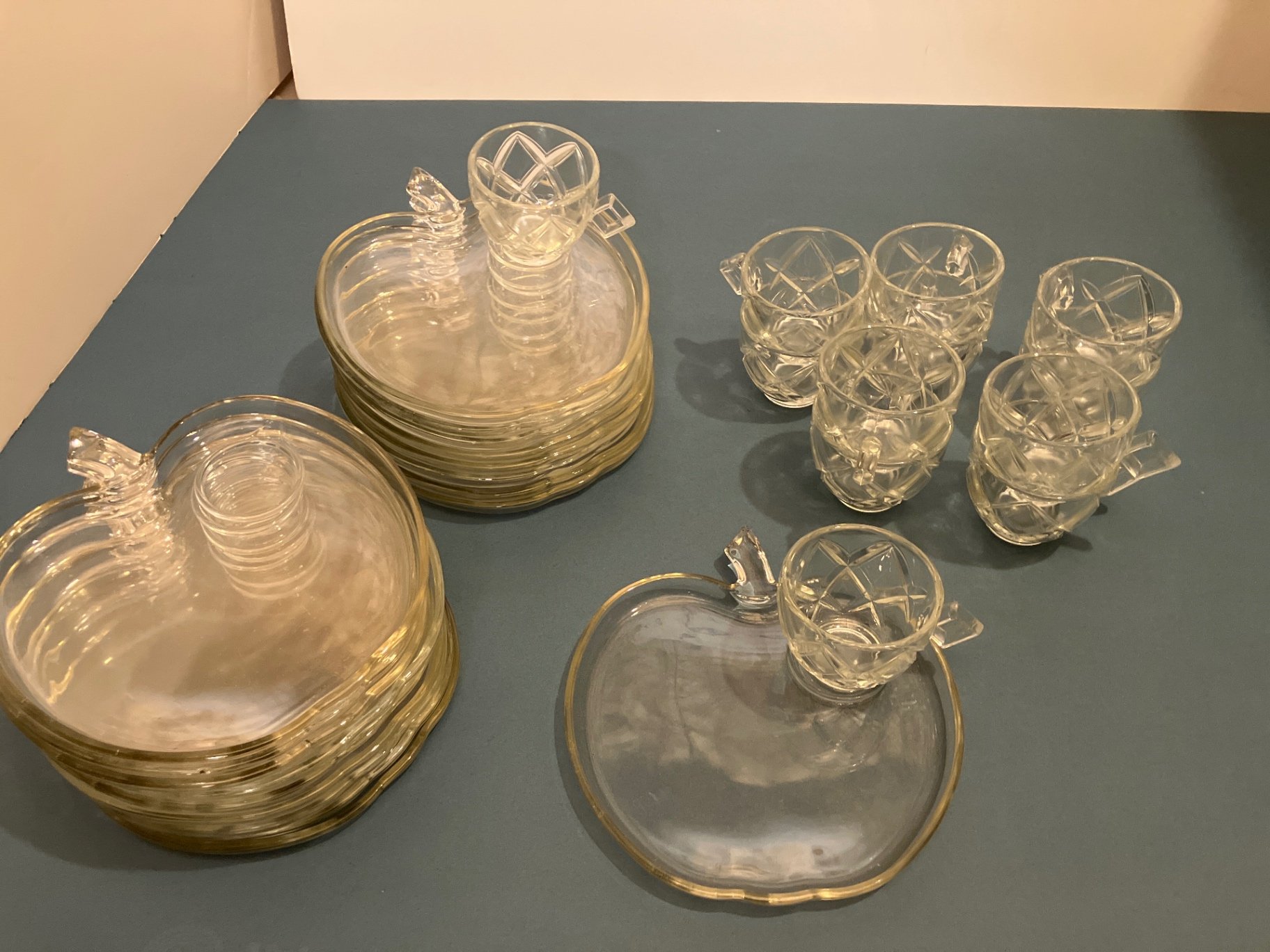 Clear etched glassware set with plates, bowls, lids, and cups - image 2 of 8