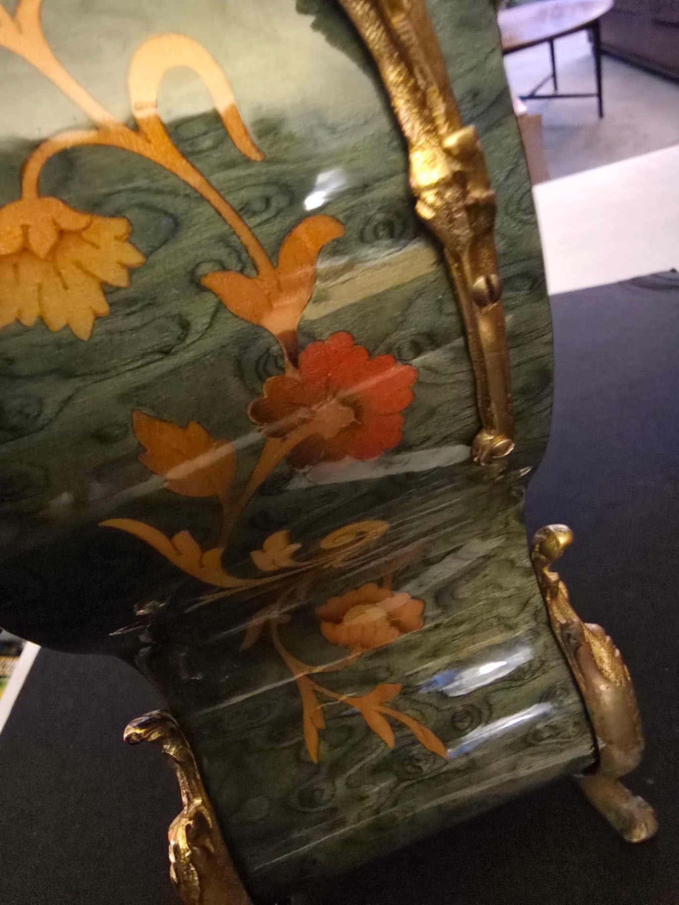 Ornate green and gold mantel clock - image 4 of 11