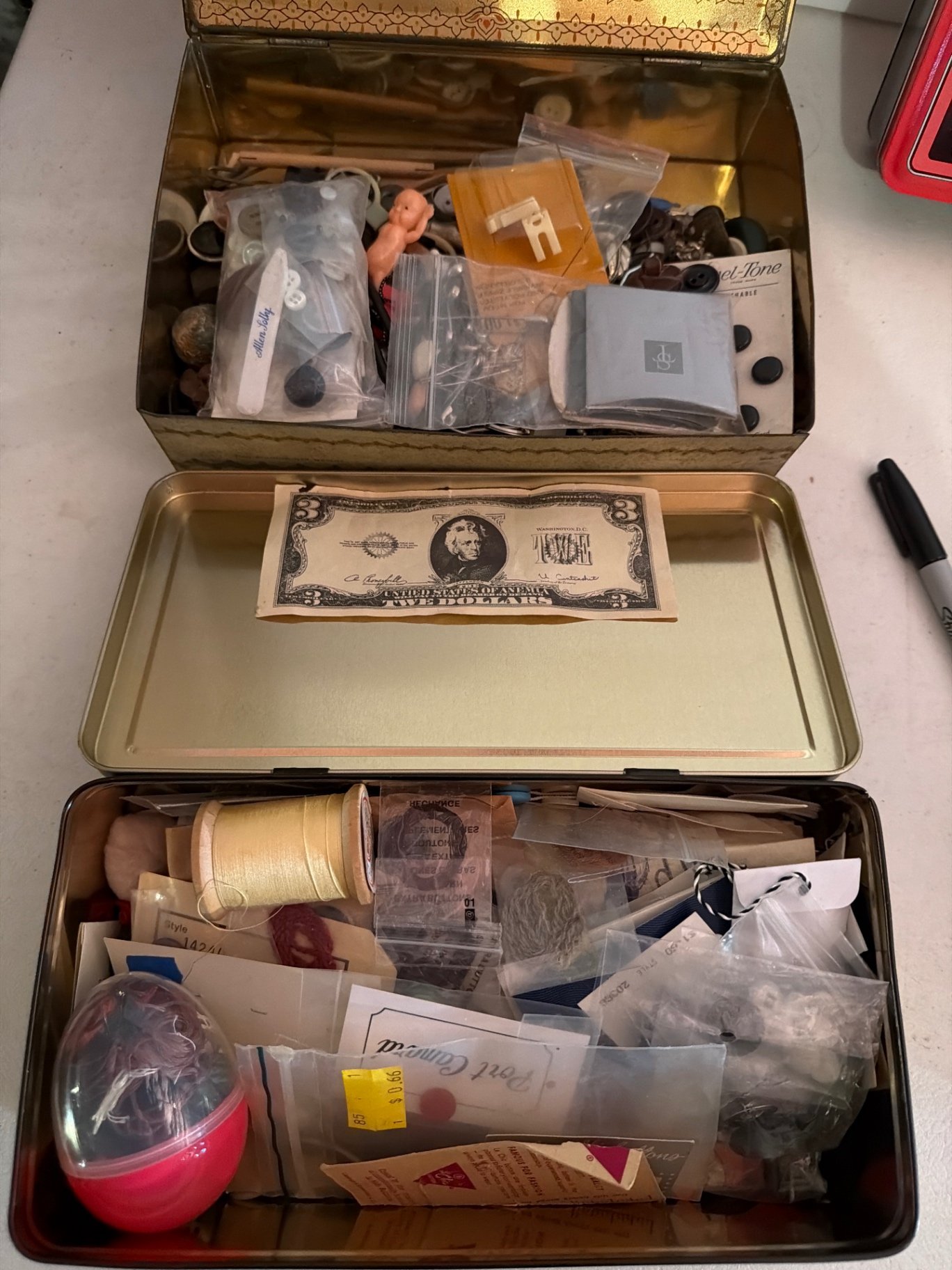 Assorted vintage metal tins and sewing accessories  - image 7 of 14
