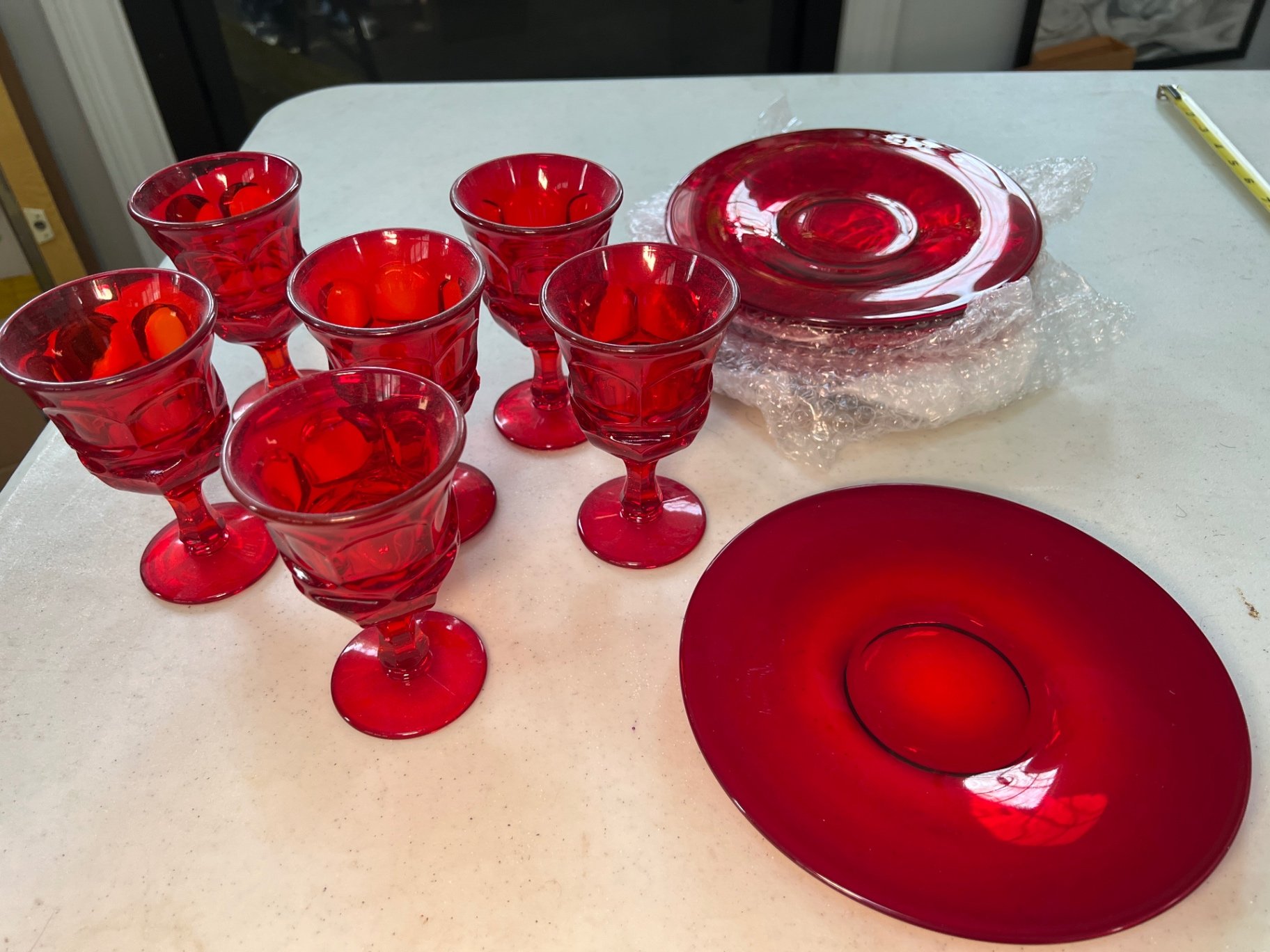 Red Glass Goblets and Plates Set - image 1 of 7