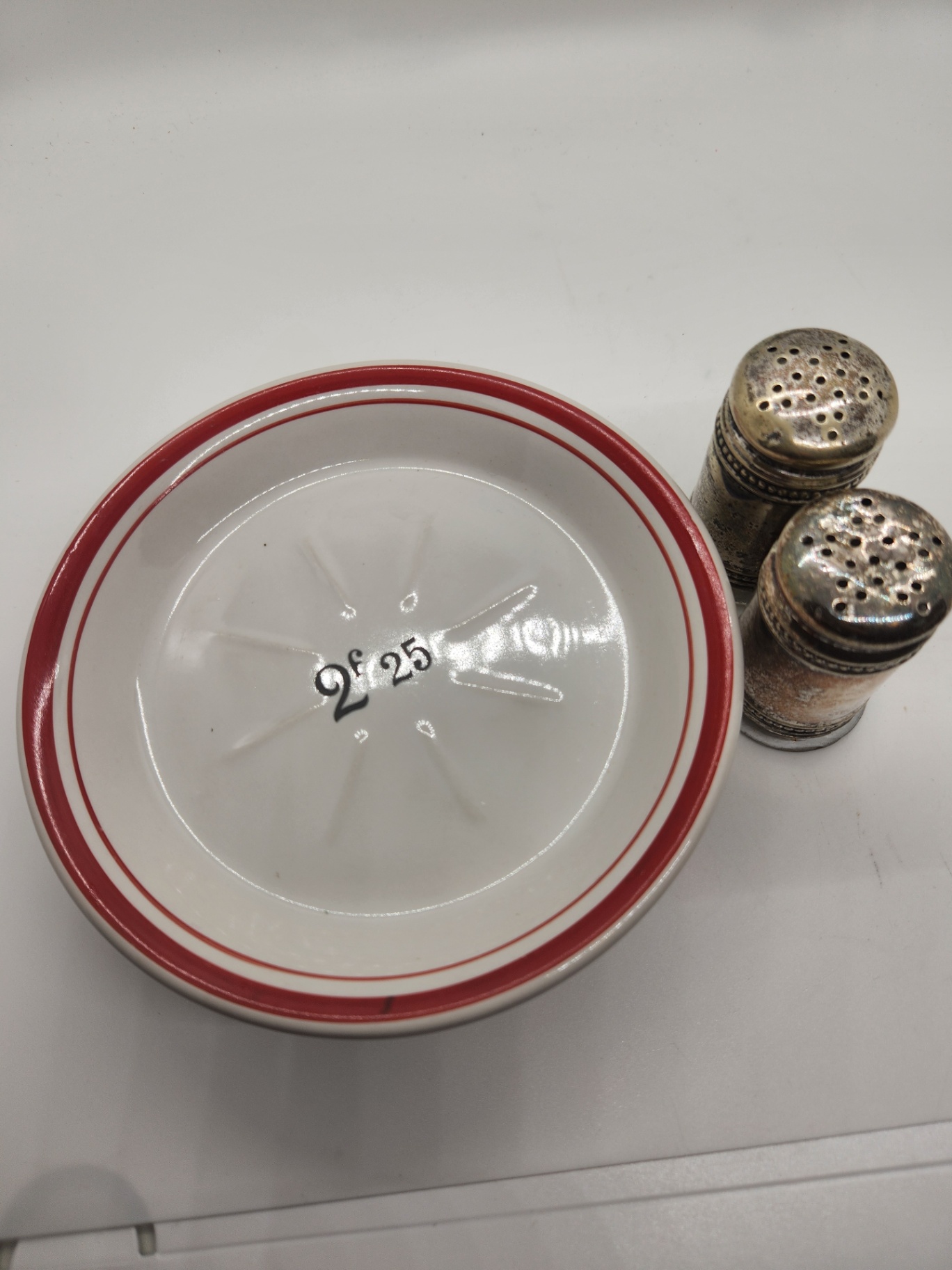 Vintage French Bistro Absinthe Tip Plates (3 plates) & Silverplate Salt and Pepper Shakers - Lot of 5 - image 7 of 8