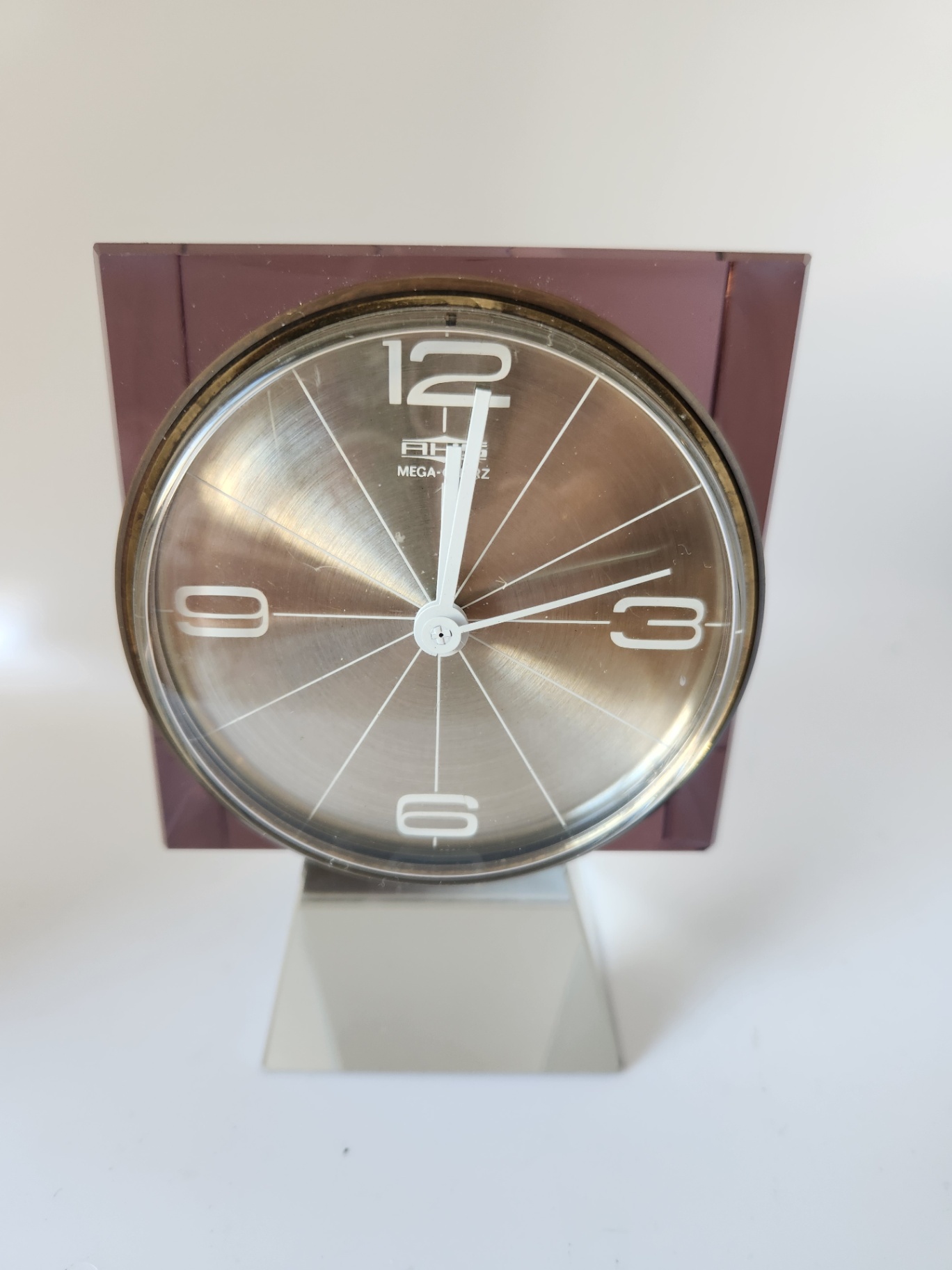 Vintage Mid Century Modern AHS Mega-Quarz Modernist Desk Clock - Lavender and Clear Acrylic & Silver metal - image 11 of 19