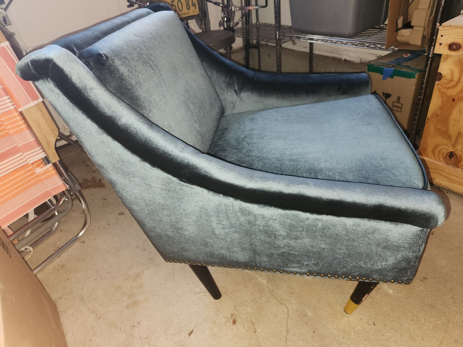 New Abbyson Deep Blue Velvet with Nailhead Trim Accent Chair - image 3 of 7