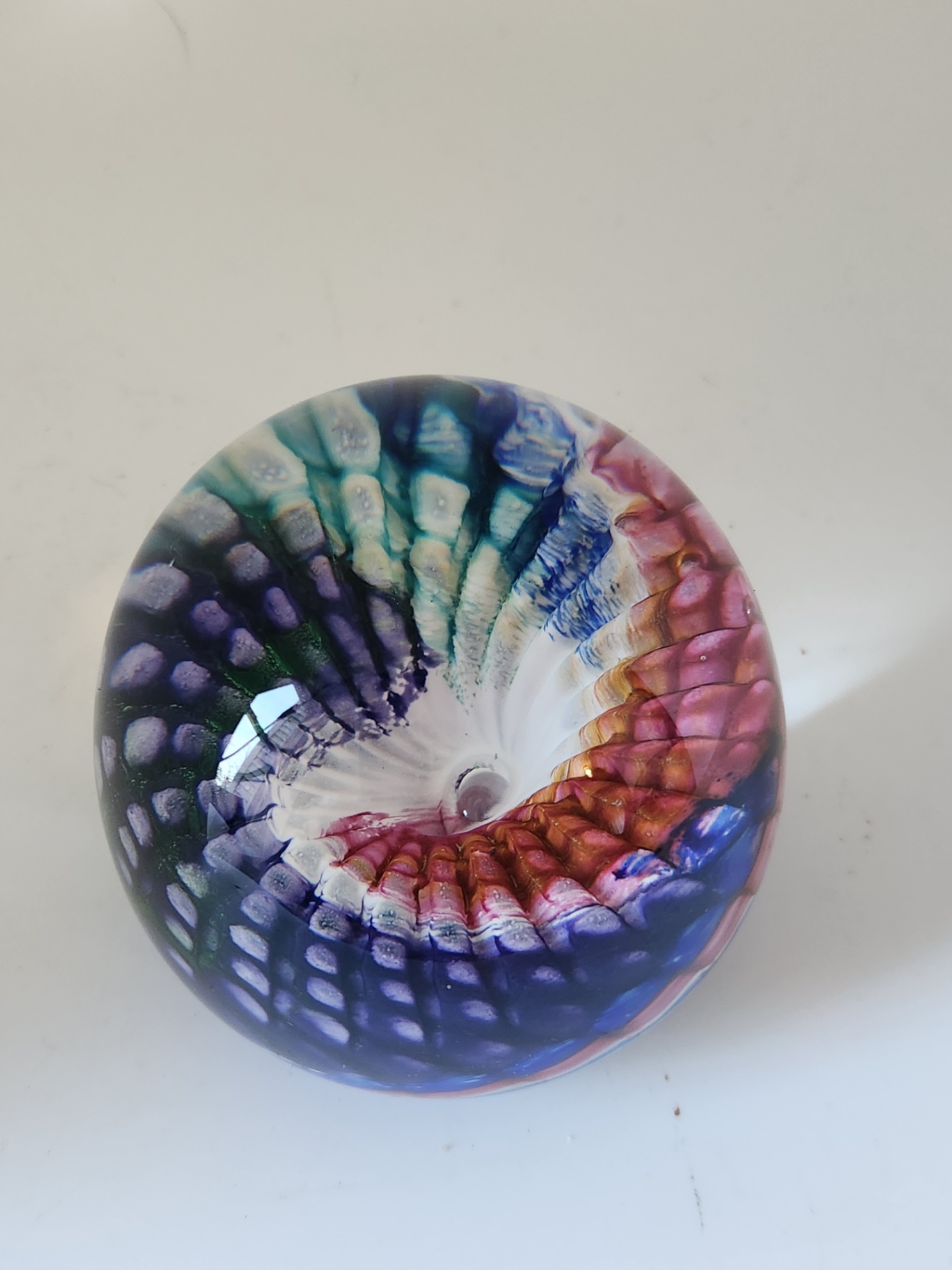 Epiphany Art Glass Studio April Wagner Rainbow Swirl (Red, White and Blue) Hand-Blown Paperweight - Signed early 2000s - image 5 of 7