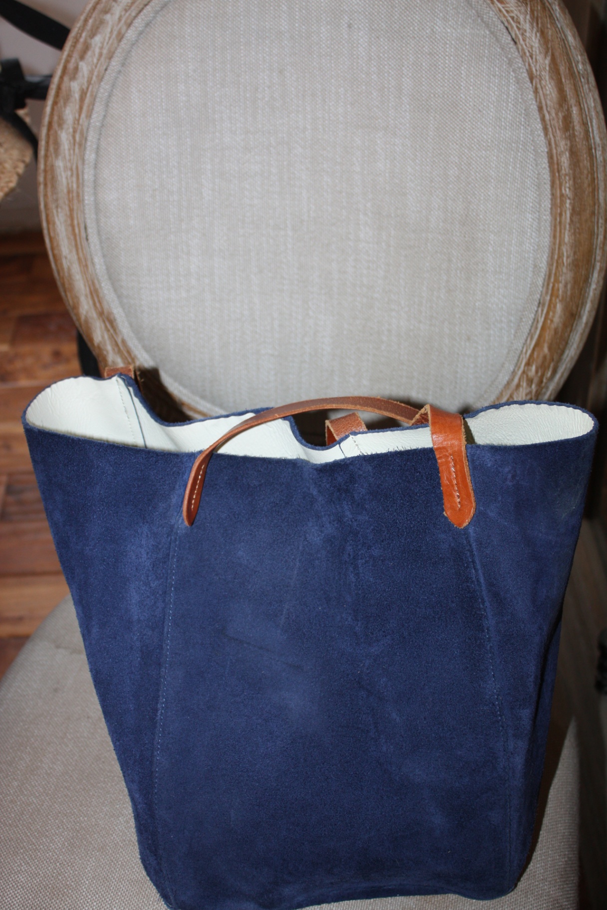 Mark & Graham Blue Suede Leather Tote with Brown Leather Straps - image 2 of 6