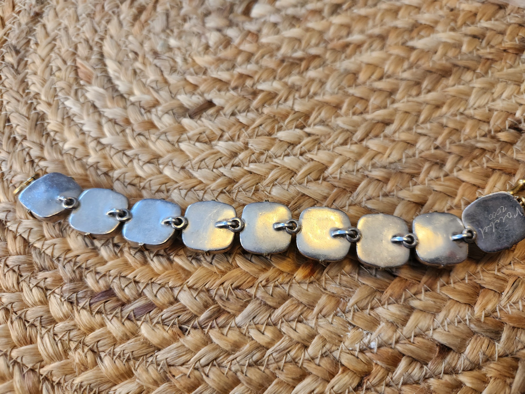 Signed Vaubel Bracelet – Iridescent Glass Stone Links – Mixed Metal – 2 Stones Missing ($6890 retail) - image 5 of 11