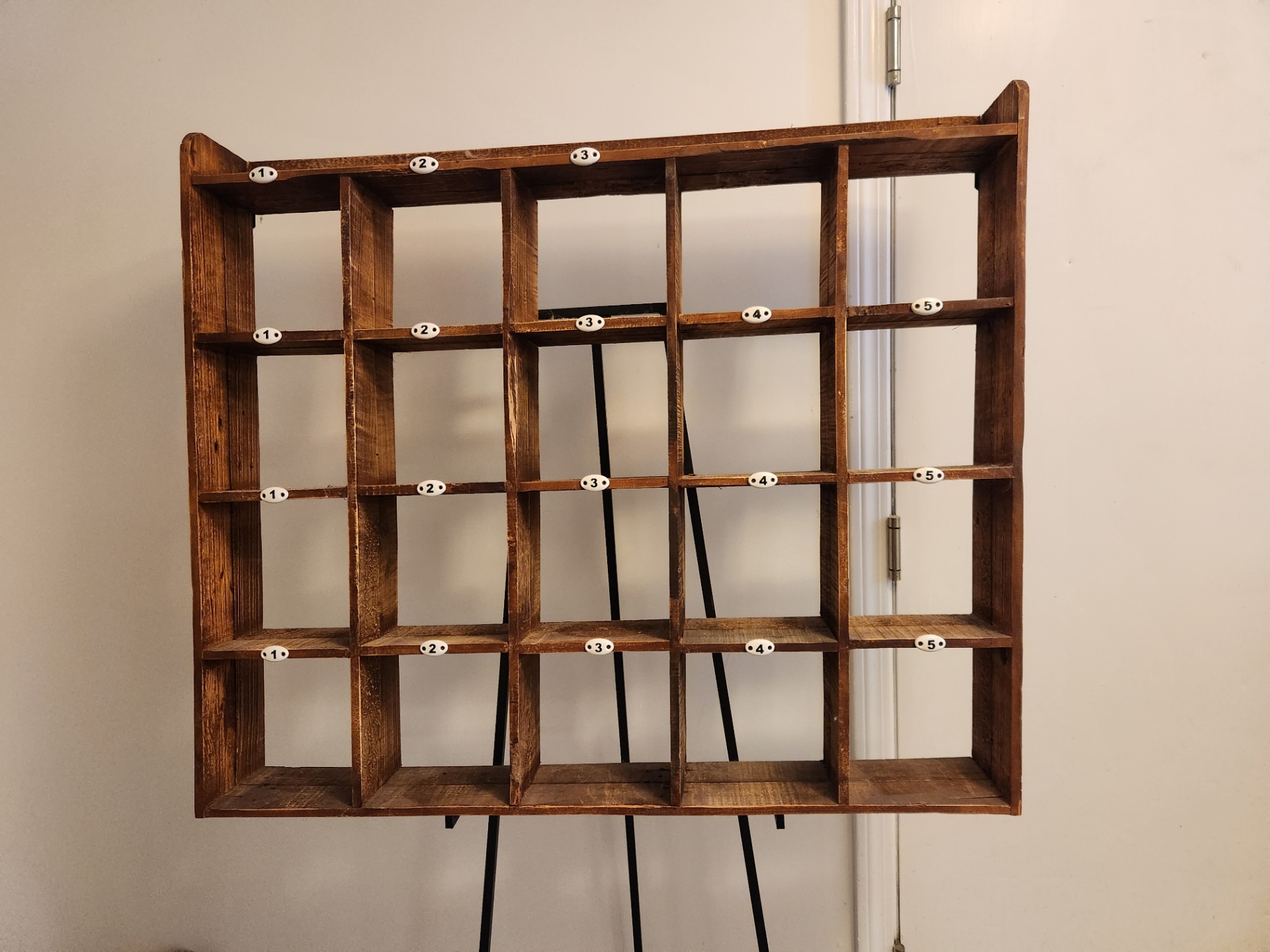Vintage Wooden Shop Cubby Cabinet with Original Porcelain Number Tags – 20-Compartment Stockroom / Display Rack (c. 1930s–1950s) - image 3 of 6