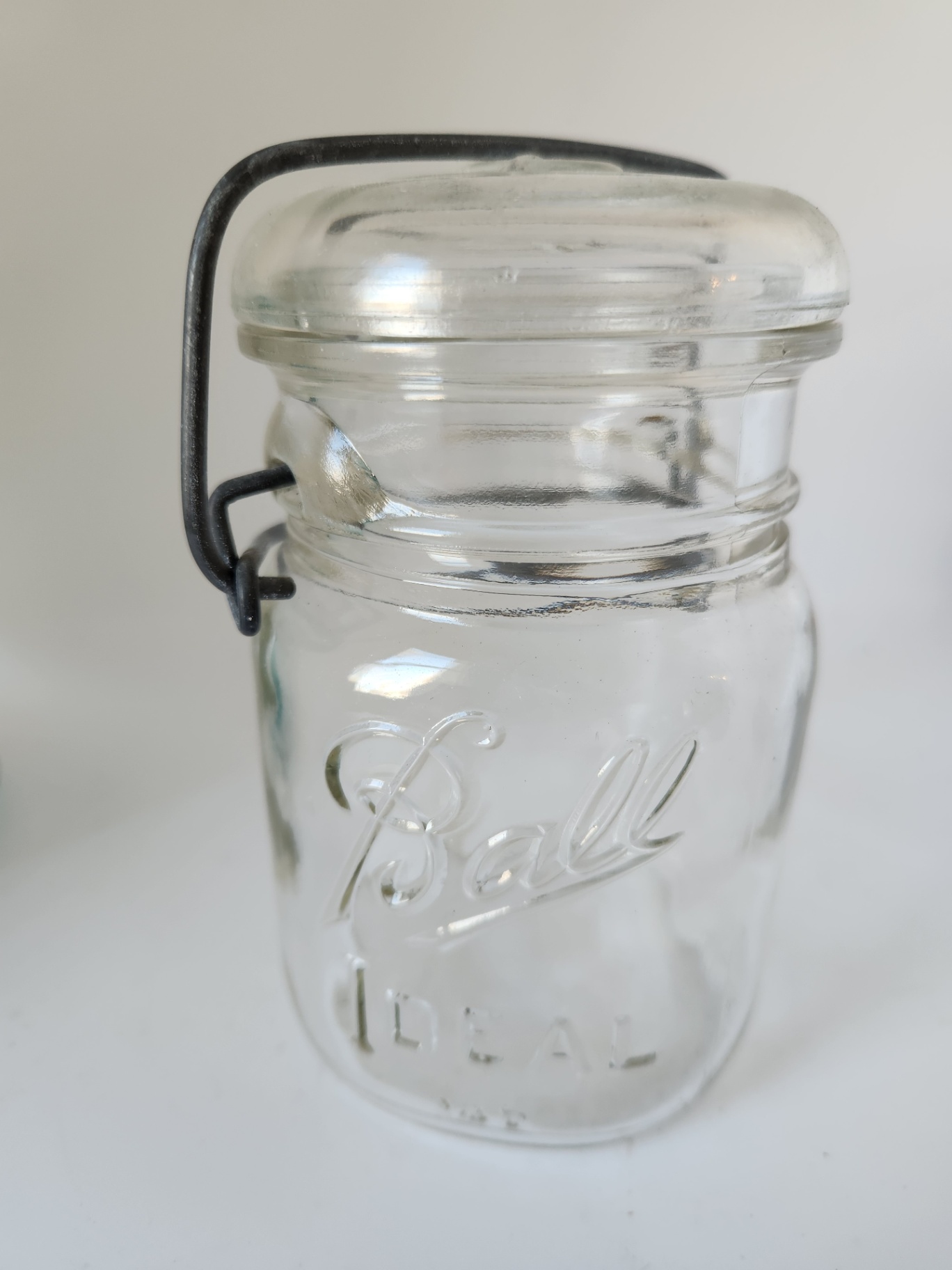 air of Antique Ball “IDEAL” Wire Bail Canning Jars – Aqua & Clear Glass w/ Original Lids, c.1910–1920 - image 5 of 6