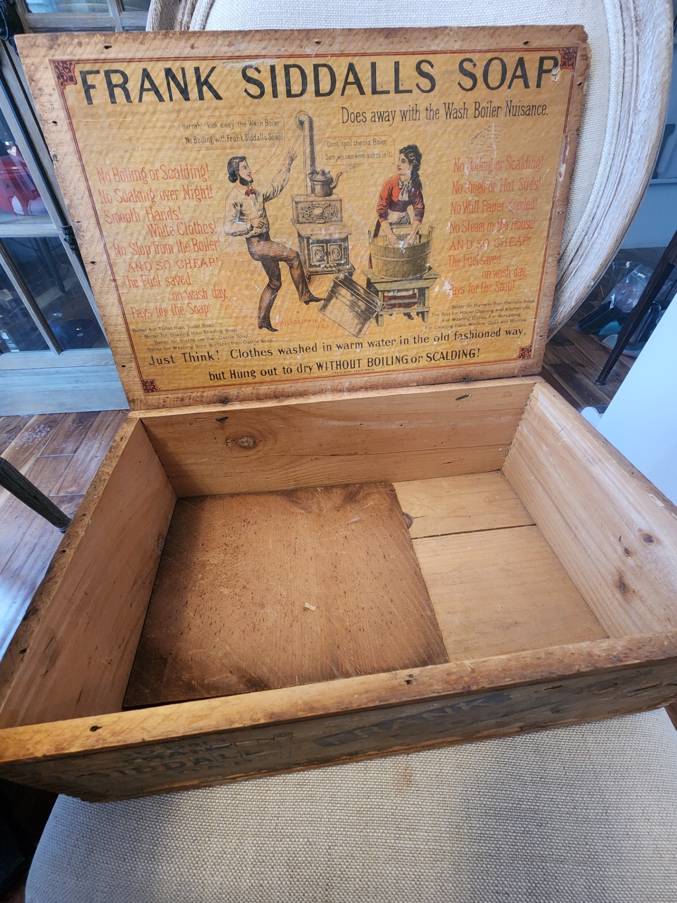 Vintage Frank Siddall’s Soap Wooden Crate Box w/ Original Advertising Lid Panel - image 5 of 8