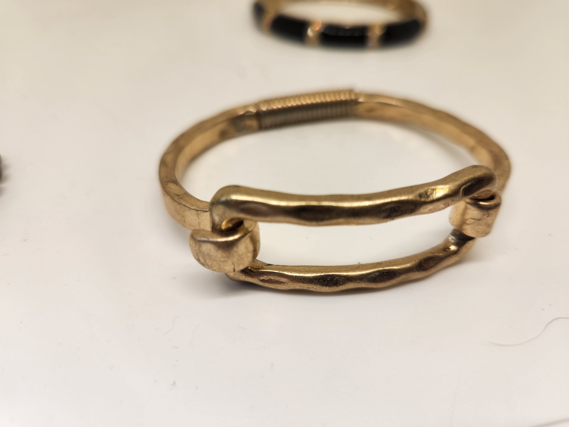 4-Piece Bracelet Lot – Gold Tone Bangle, Black Enamel Hinged Bracelet with enamel and crystals, Silver & Gold two-tone Link & Labradorite Stretch Bracelet - image 4 of 6