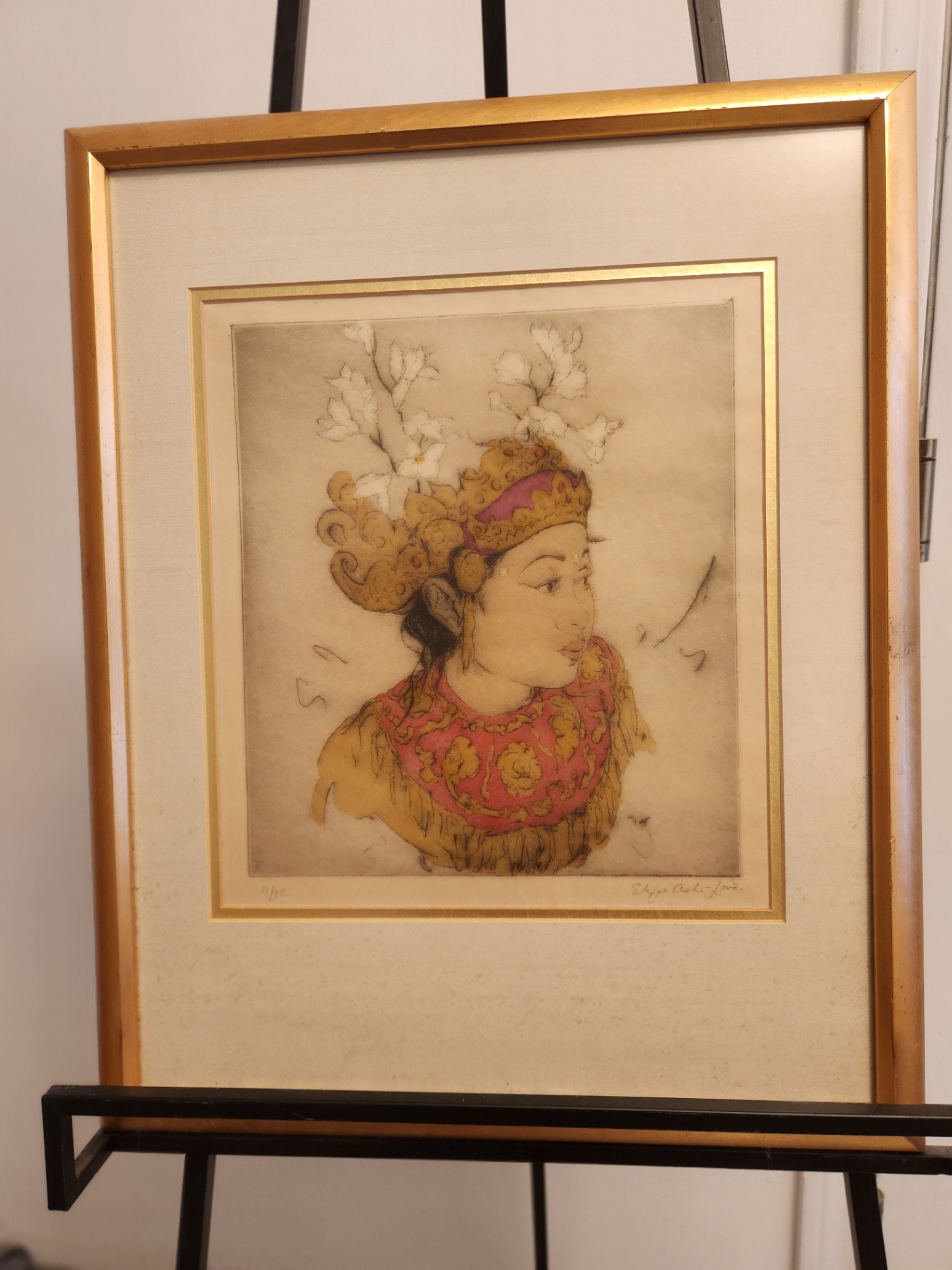 Elyse Ashe Lord Limited Edition Hand-Colored Etching – Balinese Dancer Portrait – Signed & Numbered 11/75 – Framed - image 1 of 3