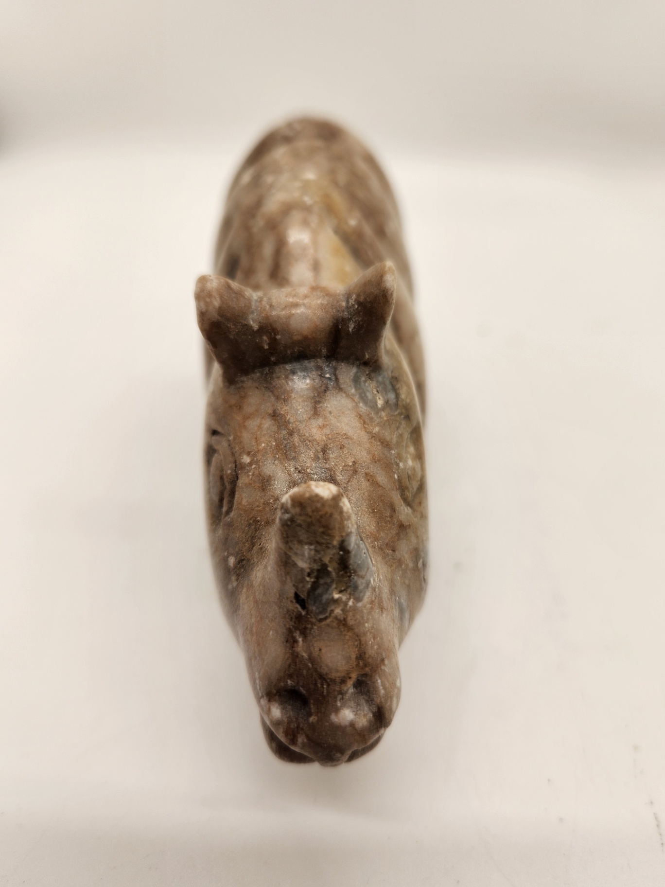 Hand-Carved Nephrite Jade or Serpentine Pig with Coin Motif & Soapstone/Marble Sculptural Rhinoceros Vintage Asian Stone Figures – Green Serpentine Pig with Coin & Brown Rhino Sculpture - image 8 of 15