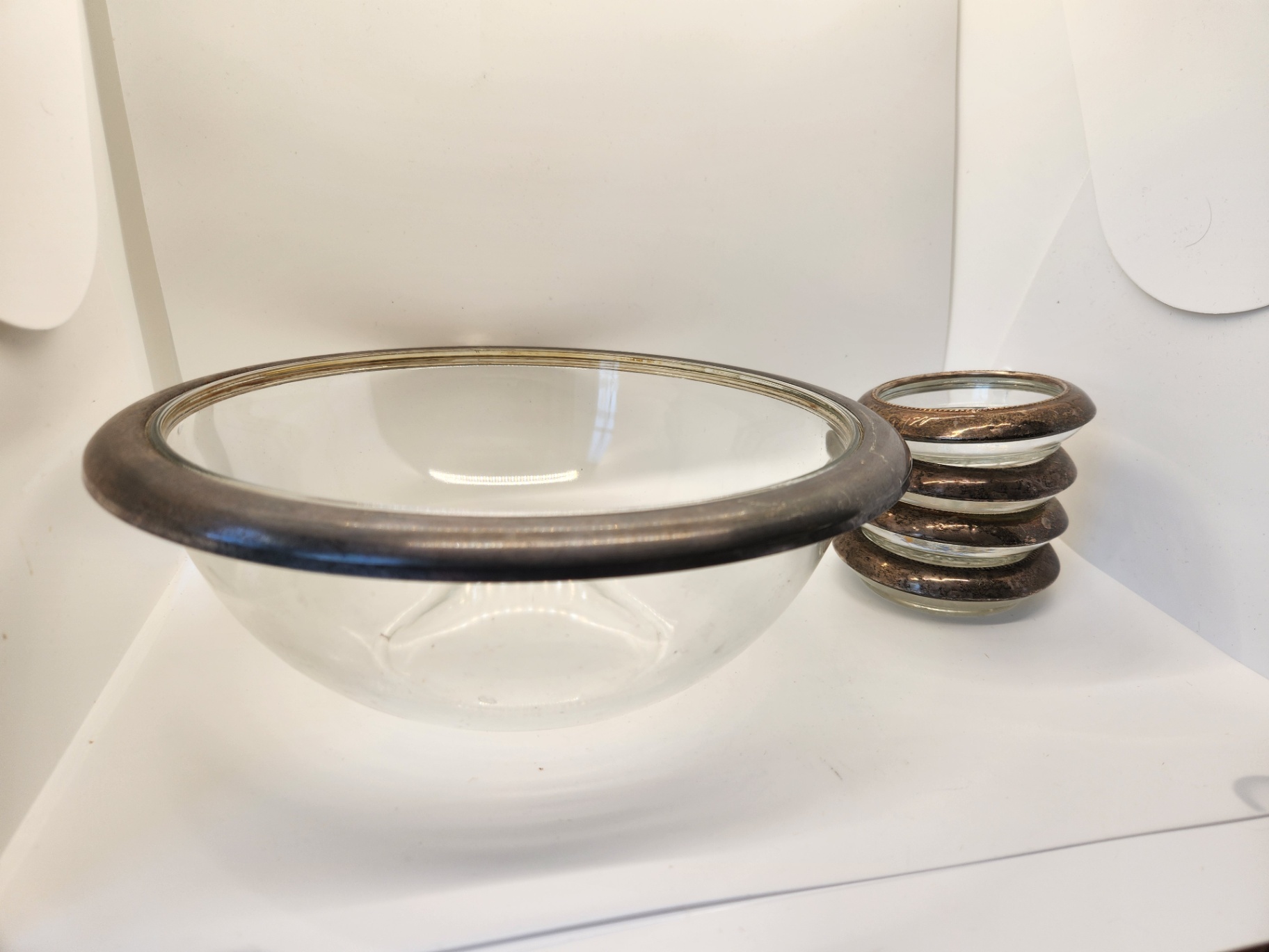 Vintage 5-Piece Silver-Rimmed Glass Serving Set - Mid-Century Modern - Mold 30/30 - image 2 of 10