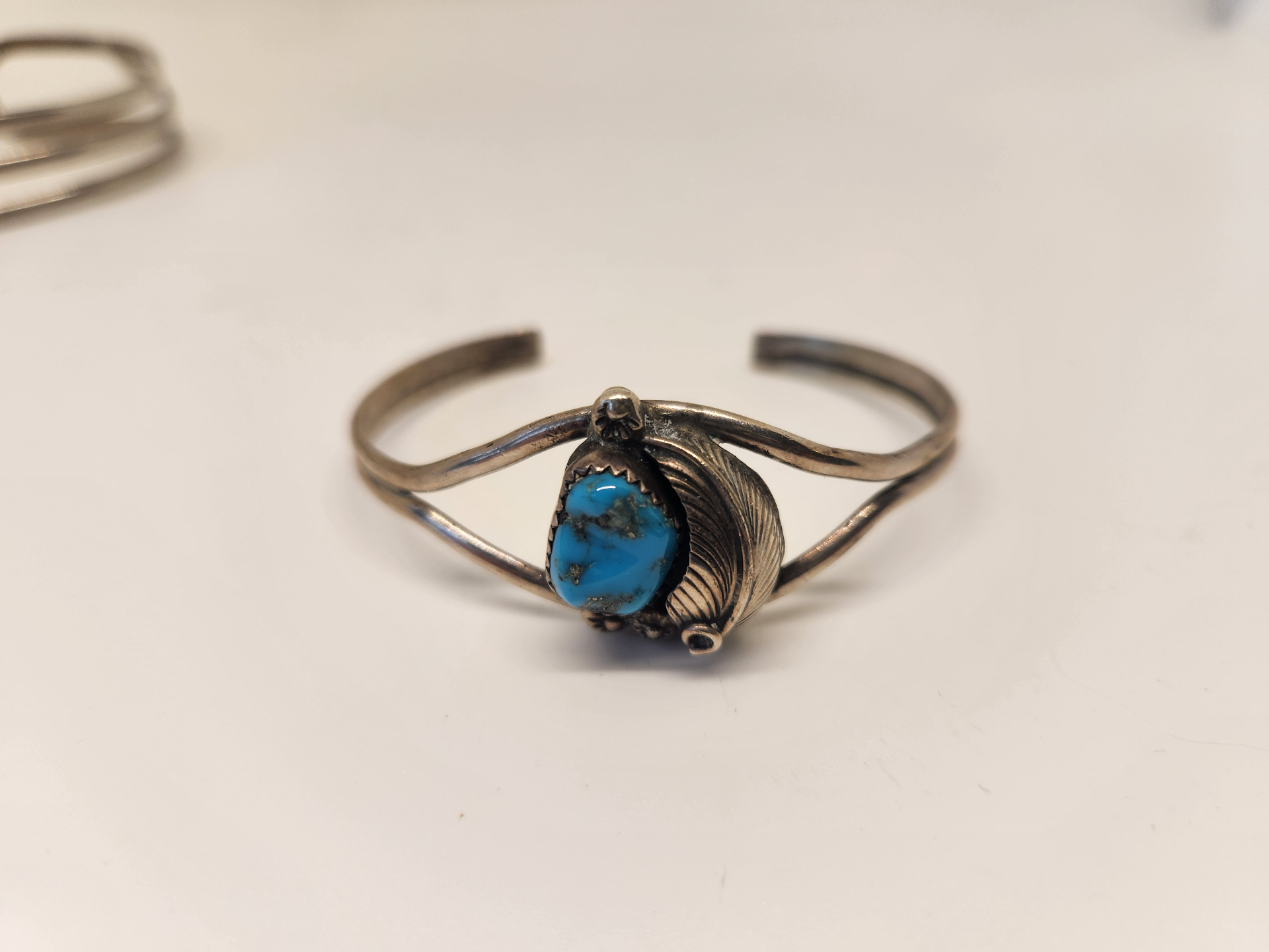 Sterling Silver Turquoise Jewelry Lot – Navajo Style Cuff + Turquoise Bow Brooch + Modernist 935 Cuff Bracelet - image 2 of 8