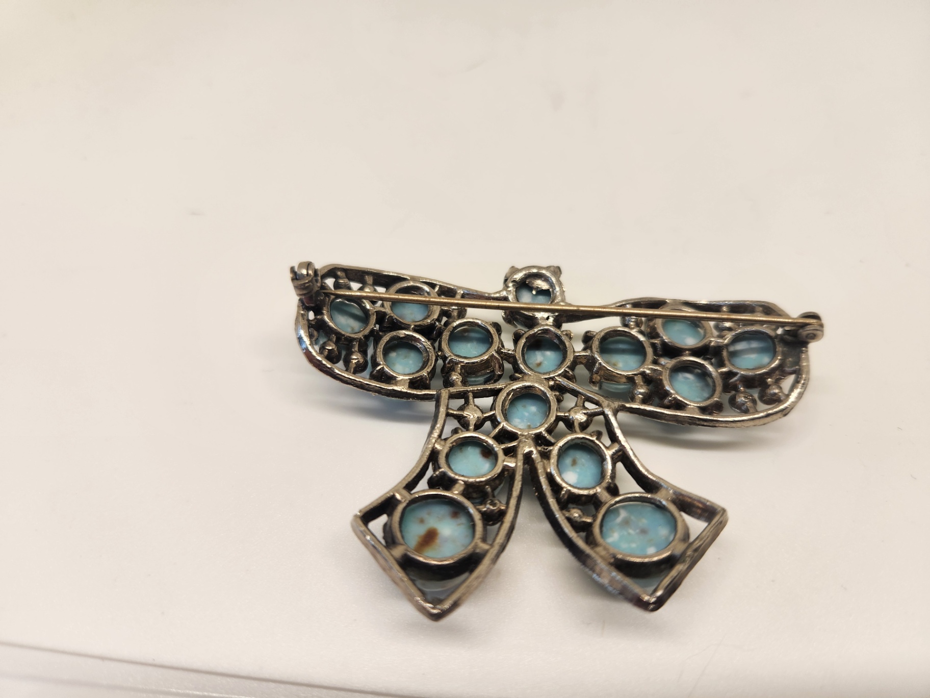 Sterling Silver Turquoise Jewelry Lot – Navajo Style Cuff + Turquoise Bow Brooch + Modernist 935 Cuff Bracelet - image 7 of 8