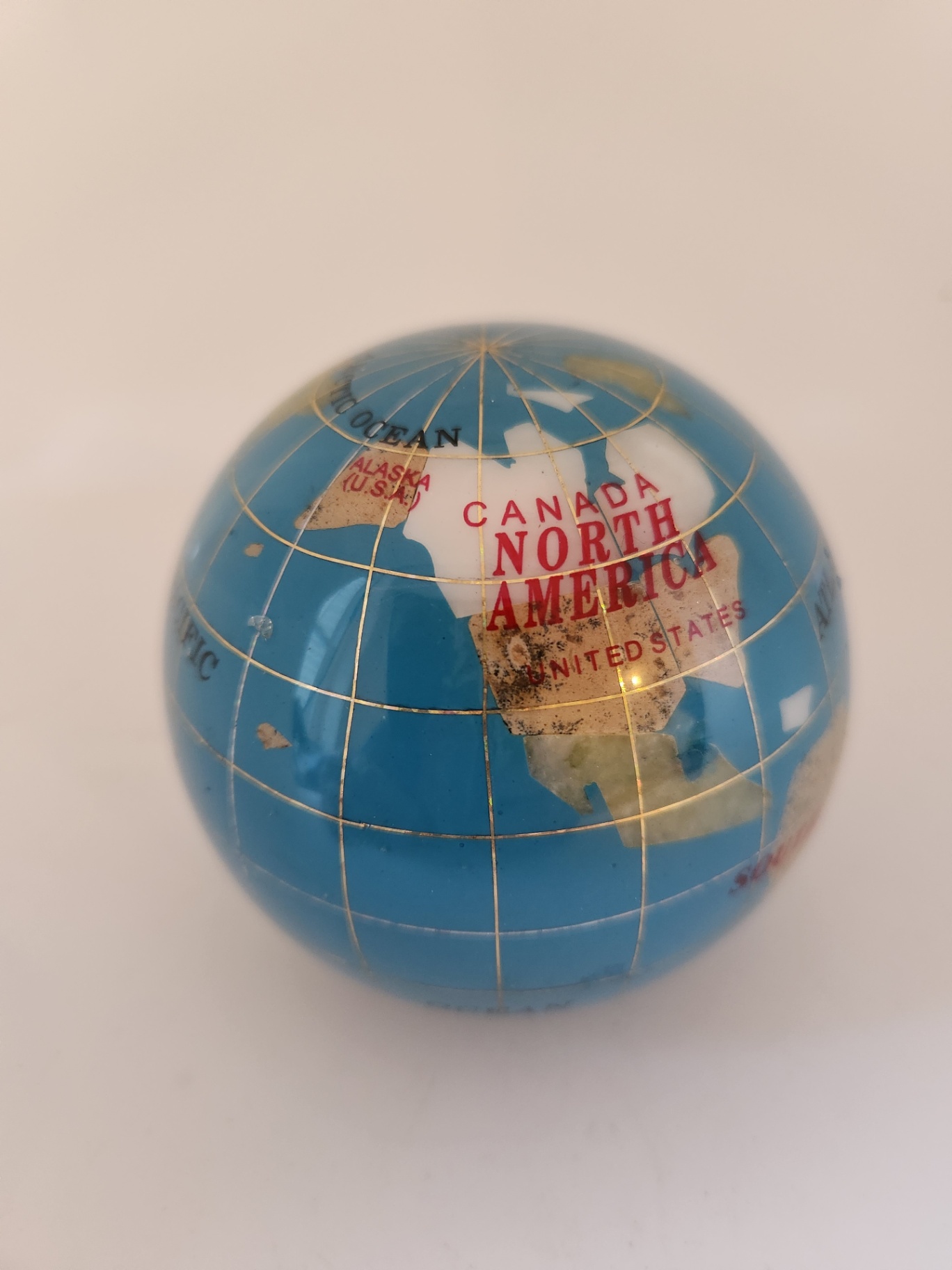 Vintage 3" Hardstone Semi-Precious Stone Inlay World Globe Paperweight – Pietra Dura Style – Flat Base - image 3 of 7