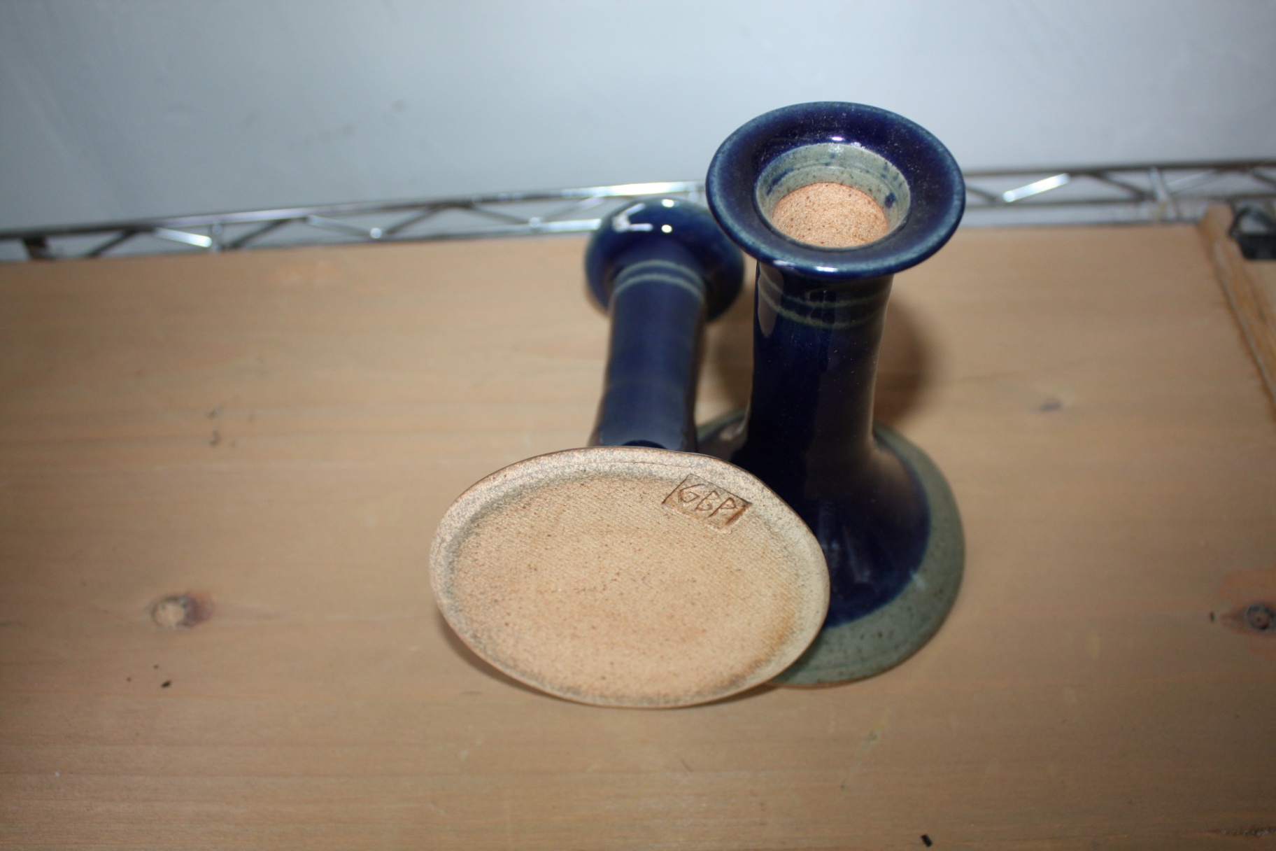 Pair of Vintage Gleason Brook Pottery (GBP) Cobalt Blue Art Pottery Candlesticks - image 4 of 6