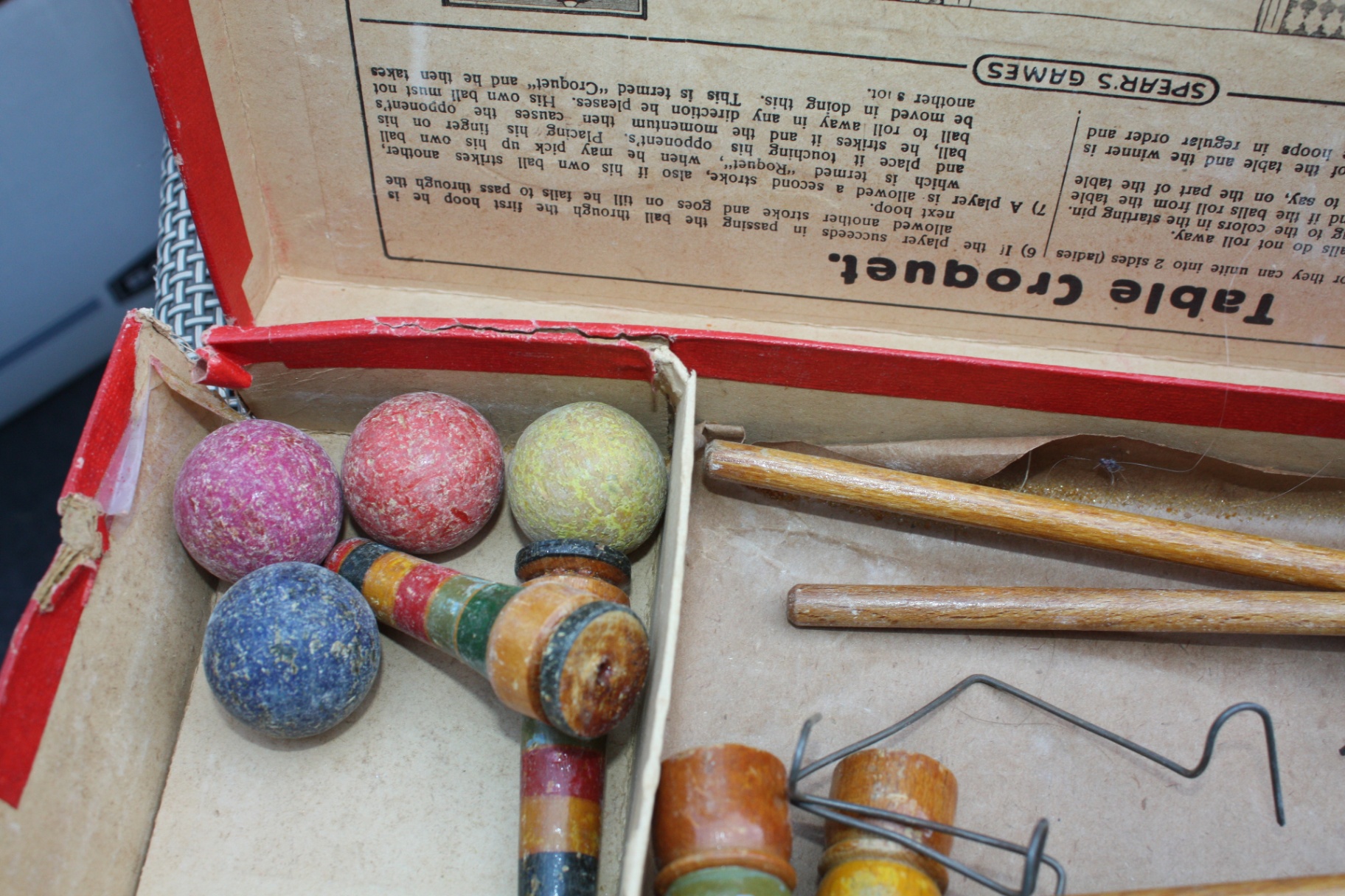 vintage Table Croquet tabletop parlor game by Spears Games 1900s-1910s Original Box & Complete Inside - image 11 of 11