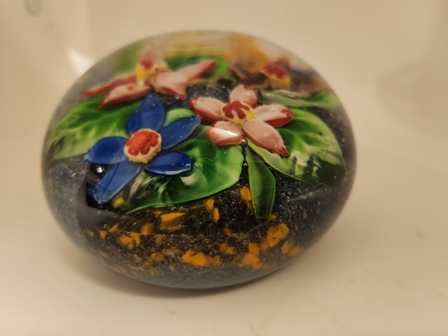 Vintage Murano Art Glass Floral Paperweight with Millefiori Ground & Cane Flowers – Italy - image 11 of 13