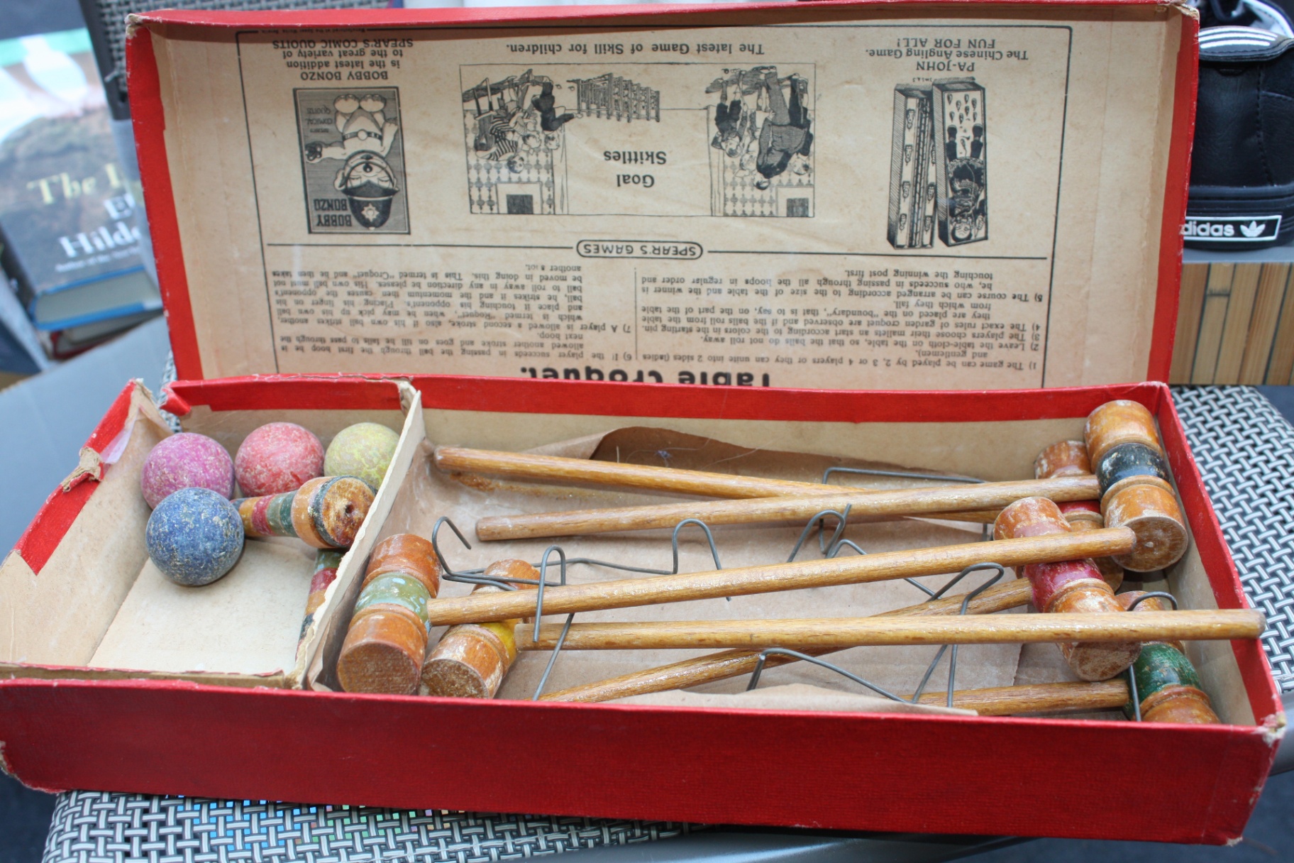 vintage Table Croquet tabletop parlor game by Spears Games 1900s-1910s Original Box & Complete Inside - image 9 of 11