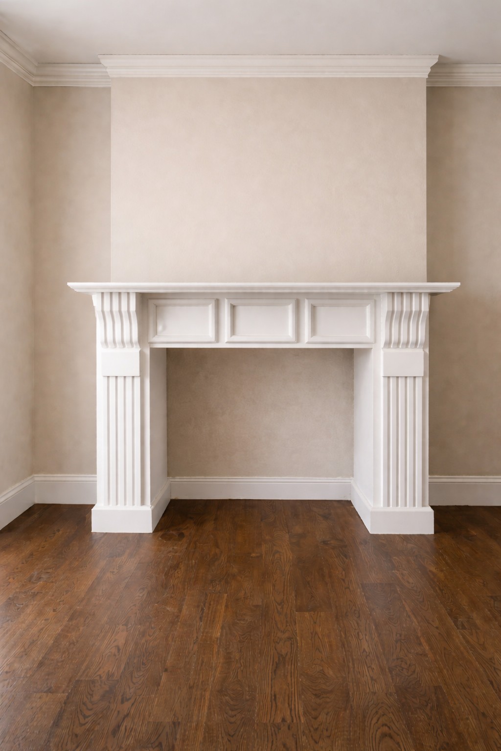 Decorative Neoclassical Style Wood Fireplace Mantel – Fluted Pilasters & Paneled Frieze - image 1 of 4