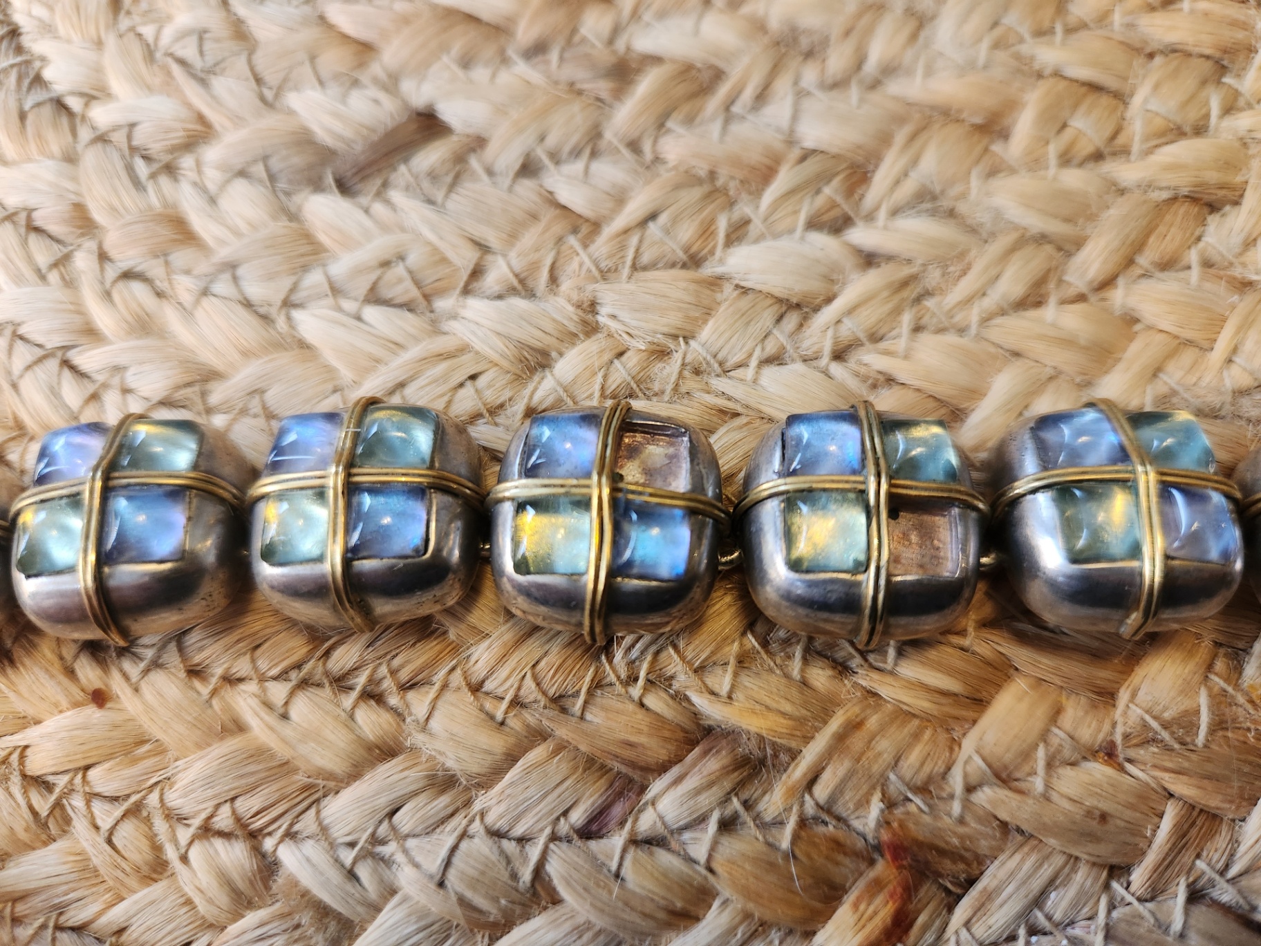 Signed Vaubel Bracelet – Iridescent Glass Stone Links – Mixed Metal – 2 Stones Missing ($6890 retail) - image 4 of 11