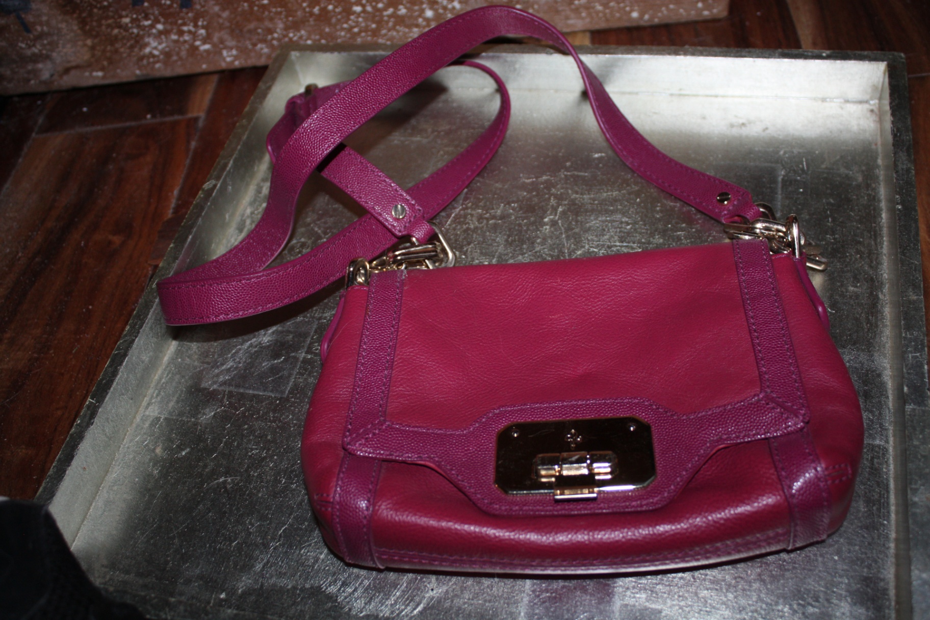 Cole Haan Magenta/Berry Leather Crossbody HandBag Purse with Adjustable Shoulder Strap - image 1 of 3