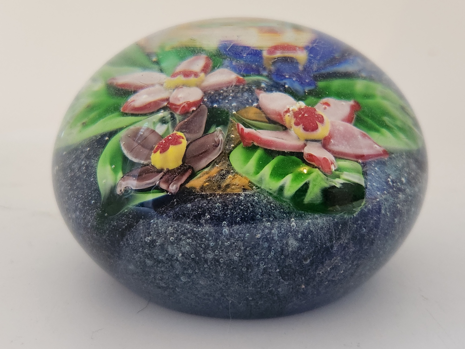 Vintage Murano Art Glass Floral Paperweight with Millefiori Ground & Cane Flowers – Italy - image 7 of 13