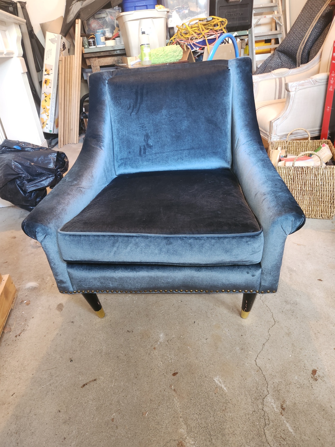 New Abbyson Deep Blue Velvet with Nailhead Trim Accent Chair - image 6 of 7