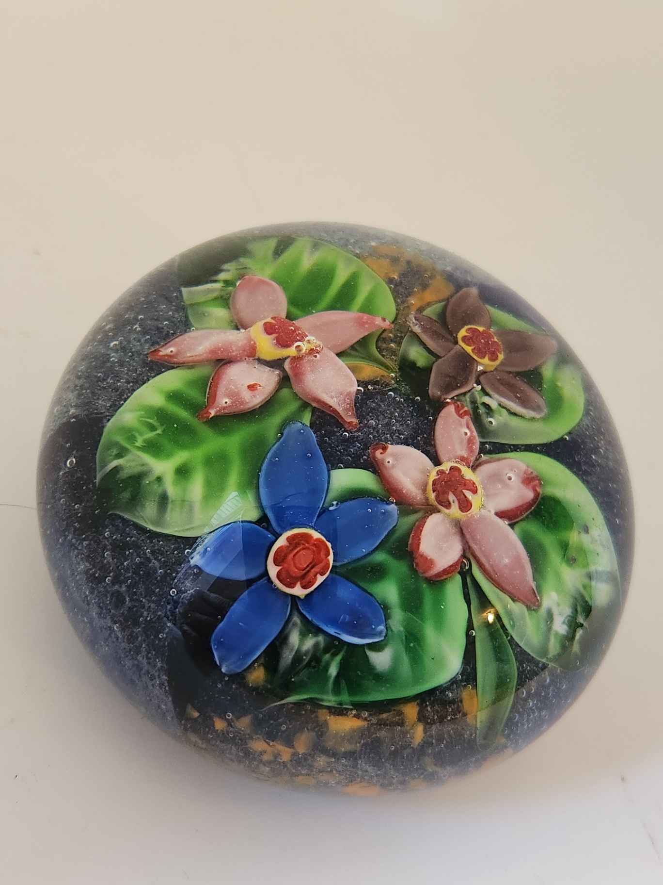 Vintage Murano Art Glass Floral Paperweight with Millefiori Ground & Cane Flowers – Italy - image 5 of 13