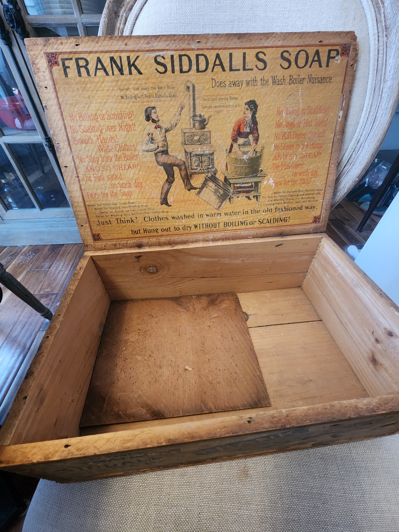 Vintage Frank Siddall’s Soap Wooden Crate Box w/ Original Advertising Lid Panel - image 2 of 8