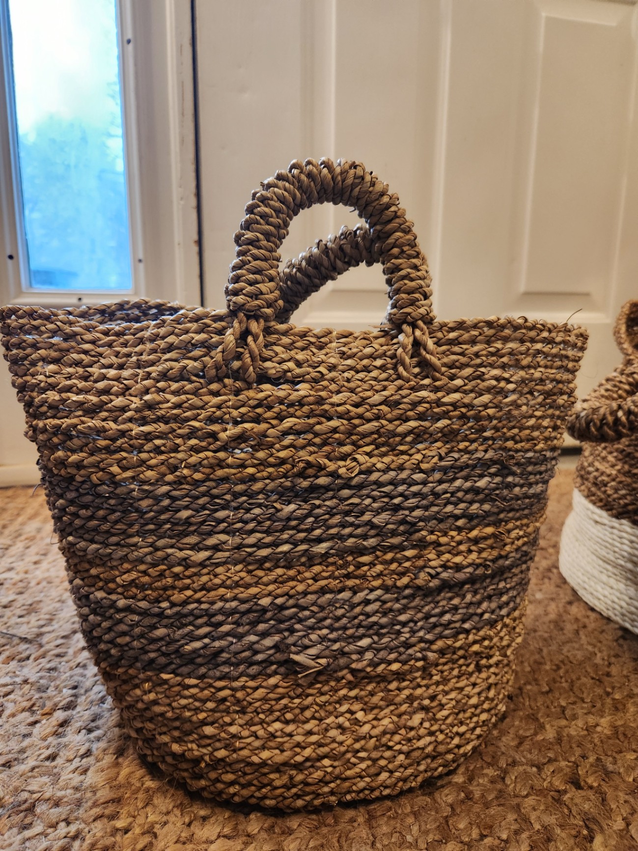 Set of 2 Large Handwoven Straw Storage Baskets w/ Handles & Tassel – Boho Coastal Decor, approx. 18” Tall - image 2 of 5