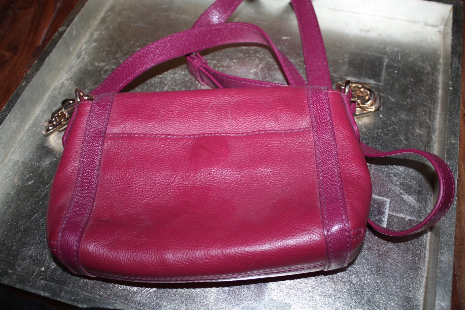 Cole Haan Magenta/Berry Leather Crossbody HandBag Purse with Adjustable Shoulder Strap - image 3 of 3