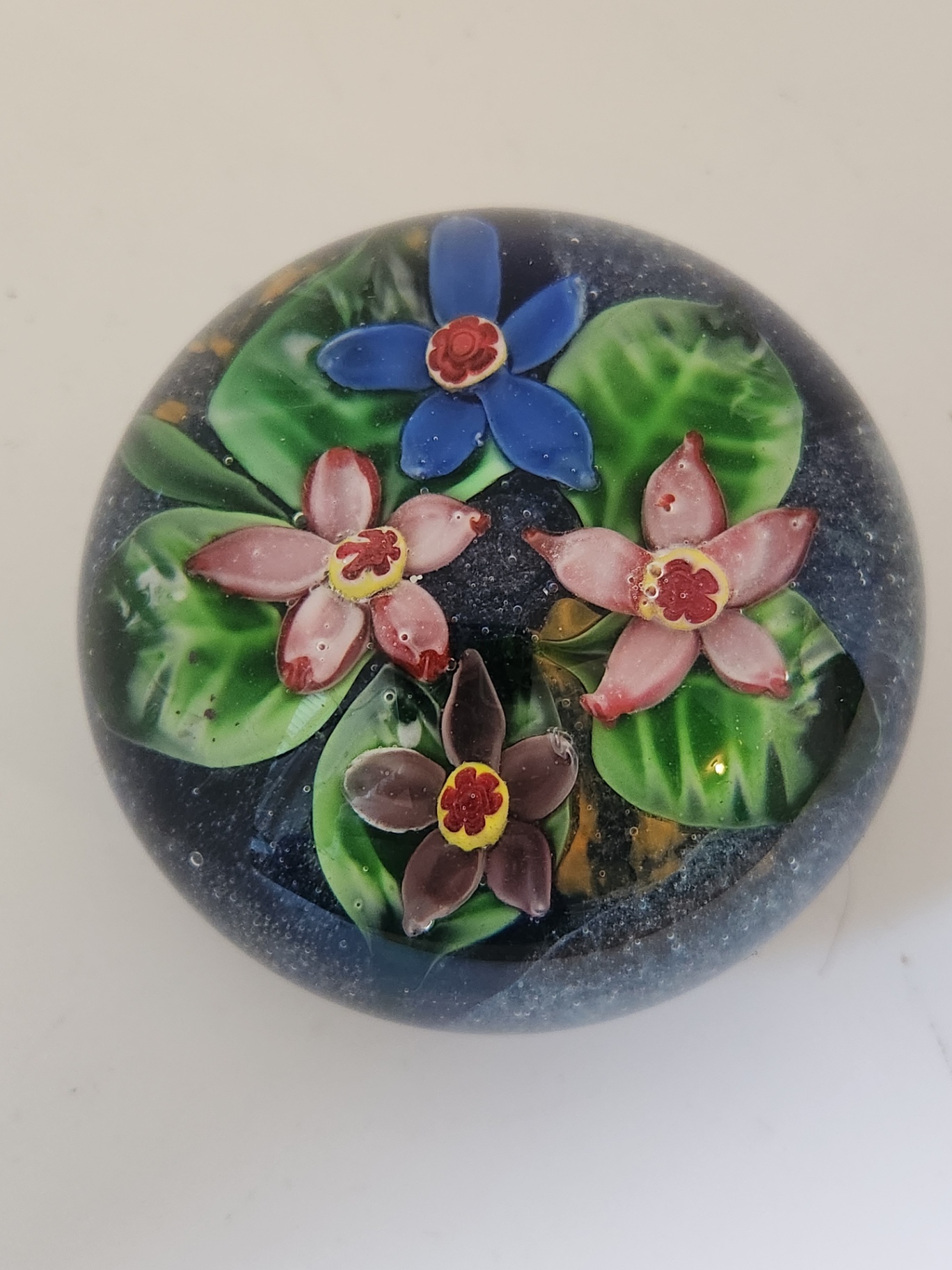 Vintage Murano Art Glass Floral Paperweight with Millefiori Ground & Cane Flowers – Italy - image 1 of 13